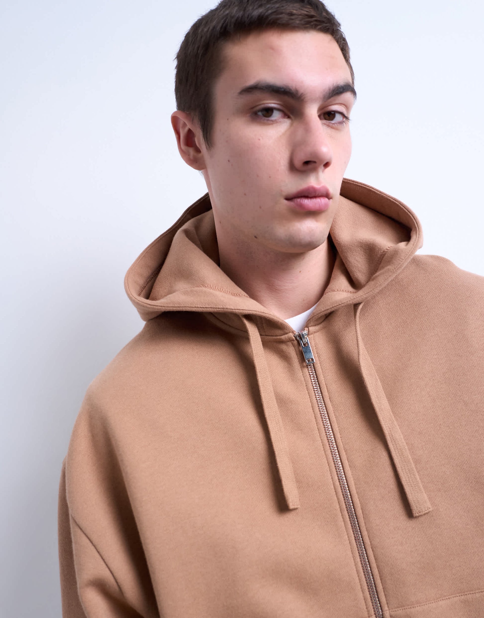 Topman heavyweight oversized zip through hoodie in stone