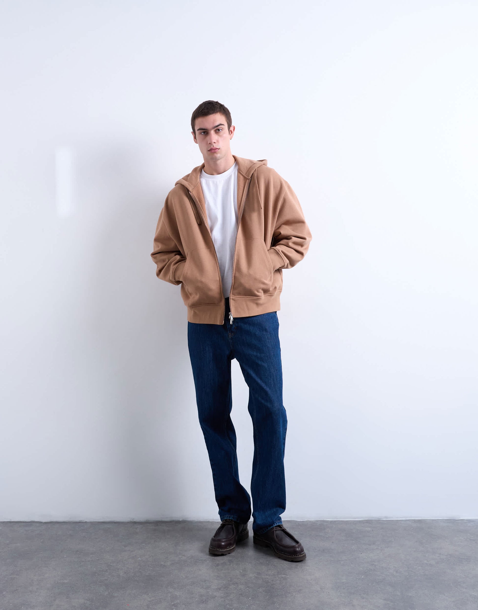 Topman heavyweight oversized zip through hoodie in stone