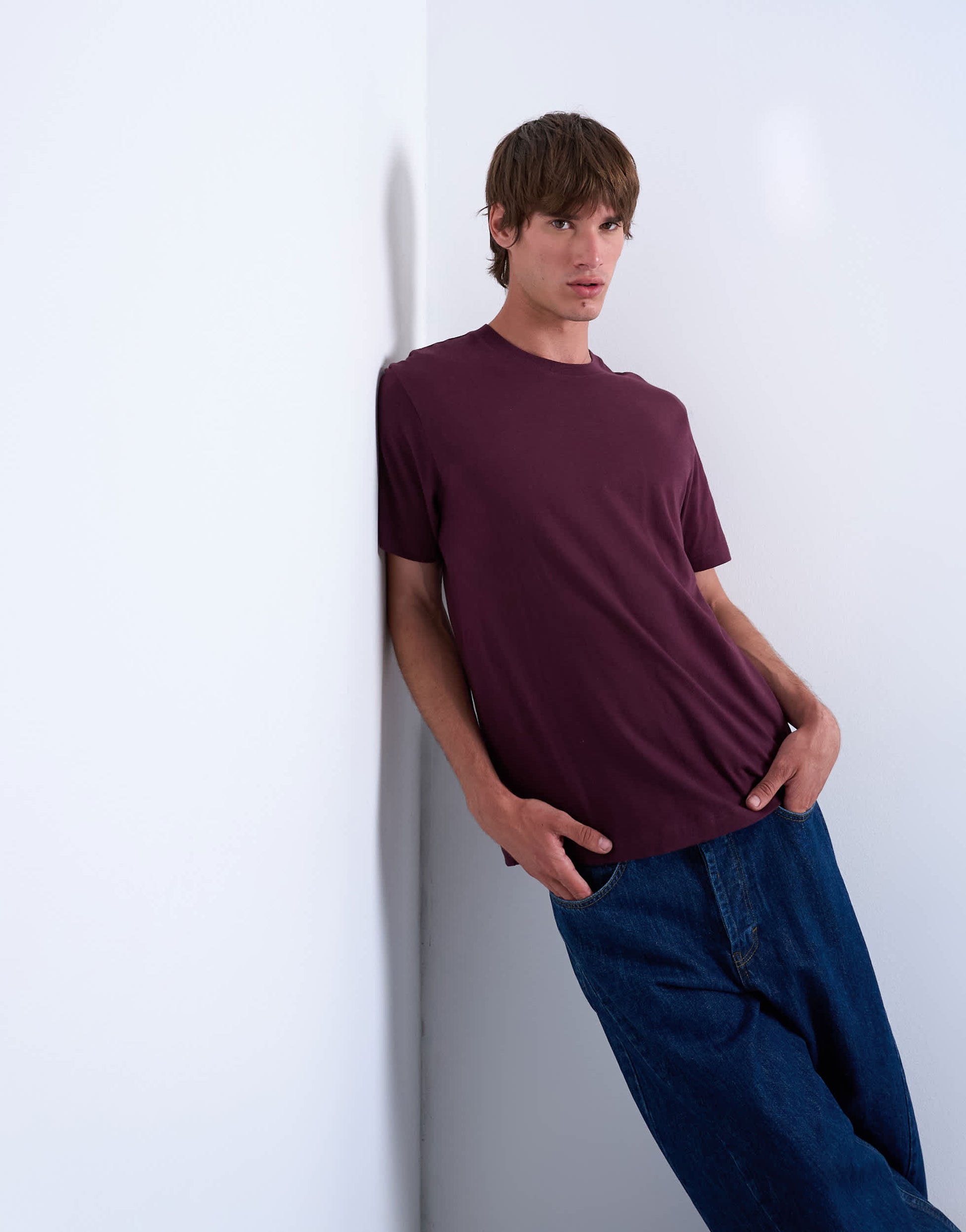 Topman classic fit t-shirt in dark burgundy