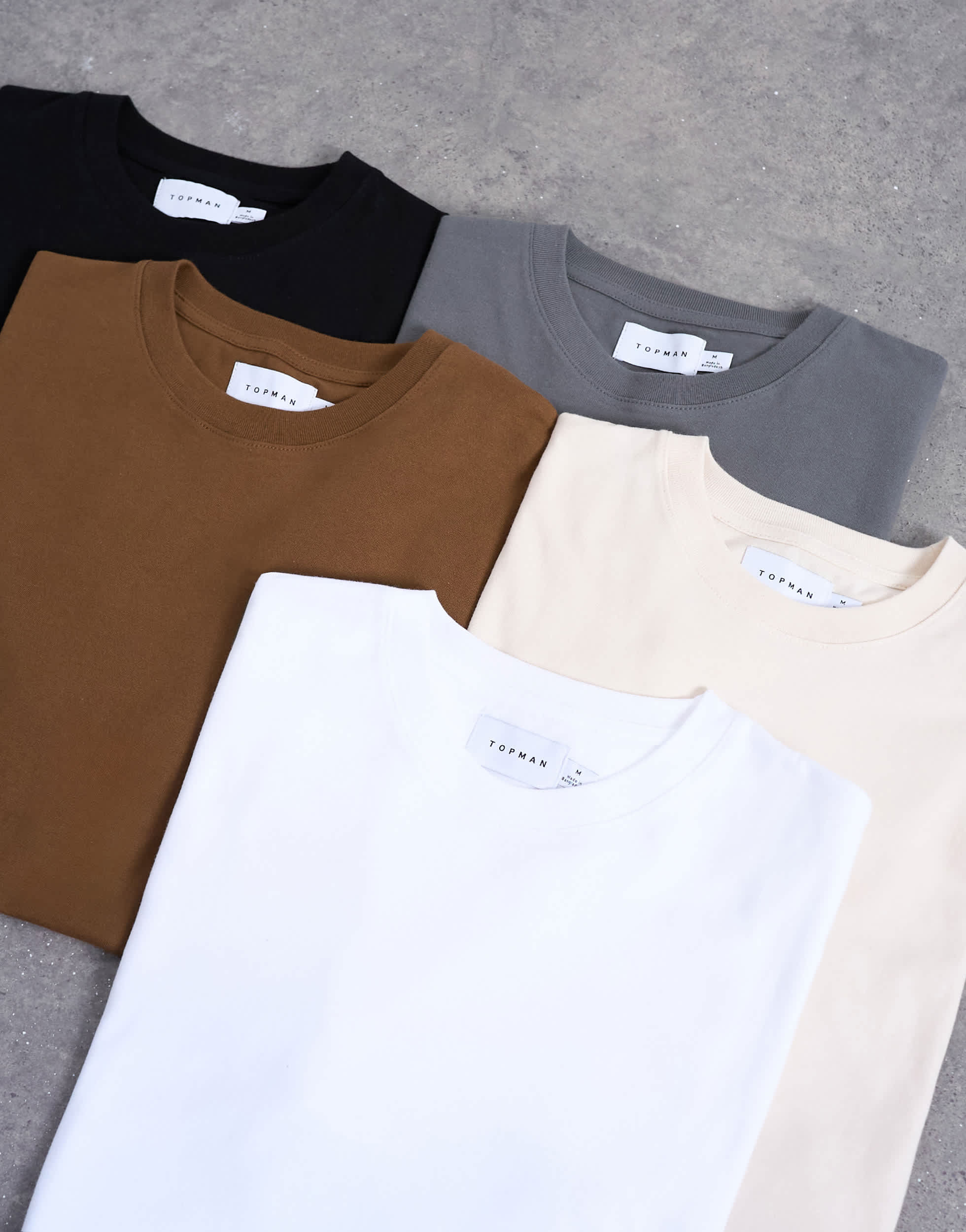 Lot de 5 t-shirts Topman coupe classique noir, blanc, écru, marron foncé et anthracite