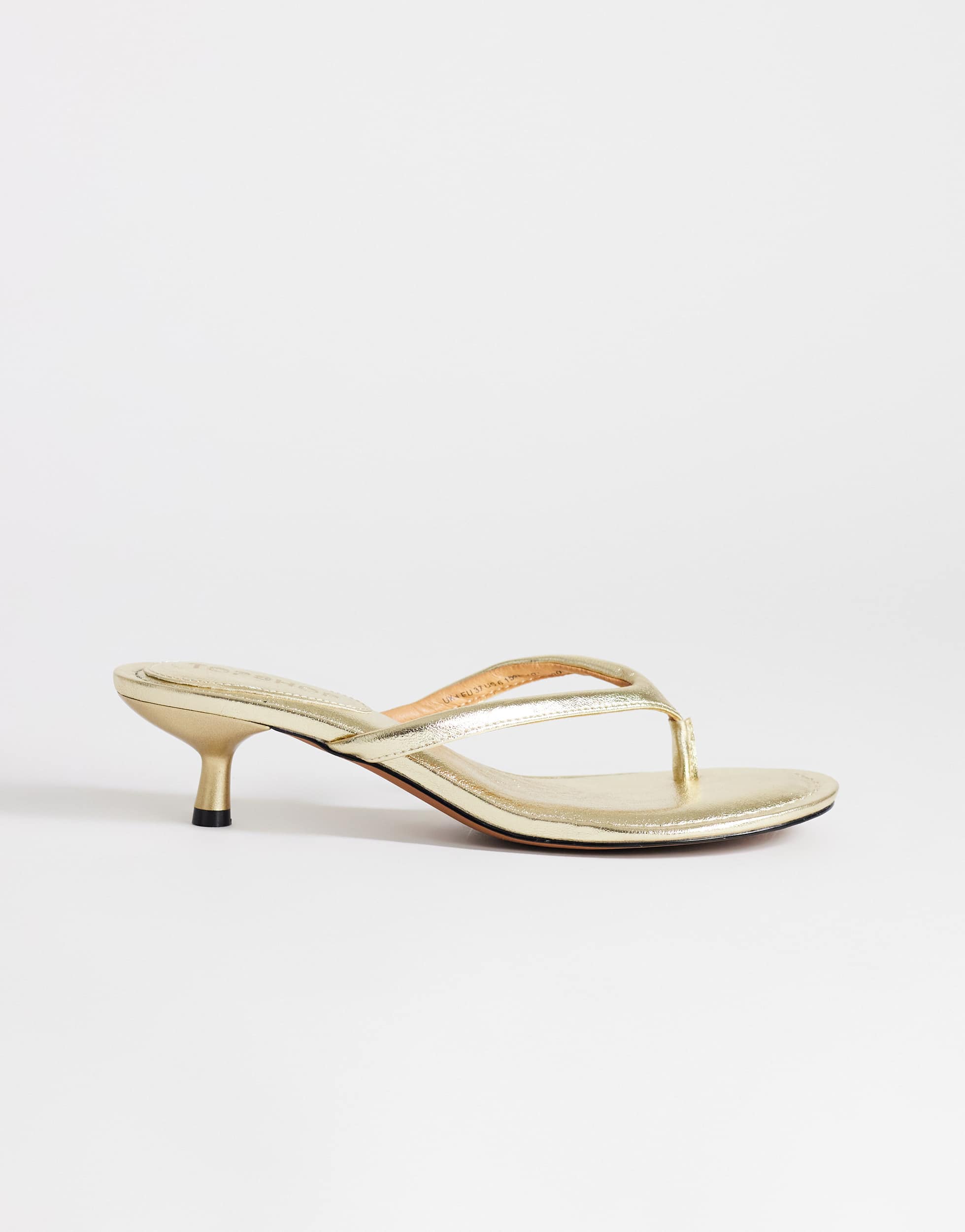 Topshop Axel toe thong mid heel sandal in gold