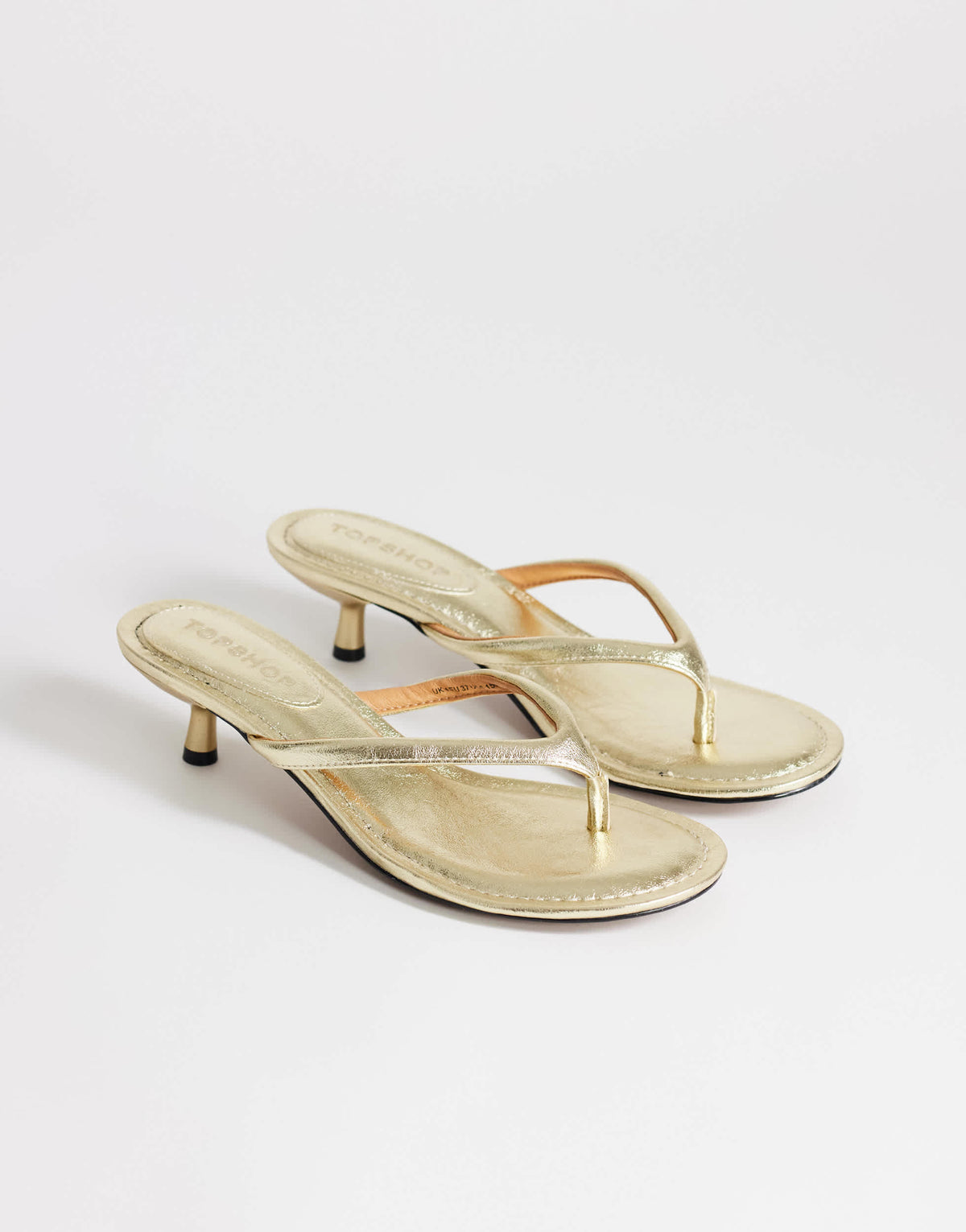 Topshop Axel toe thong mid heel sandal in gold