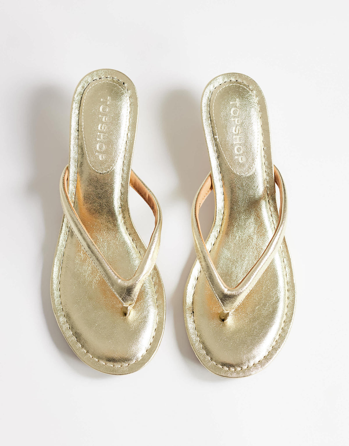 Topshop Axel toe thong mid heel sandal in gold