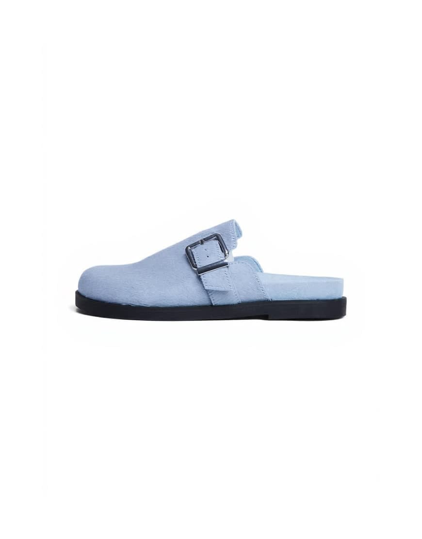 Topshop Amy slip on mule with buckle in light blue hair on real leather 