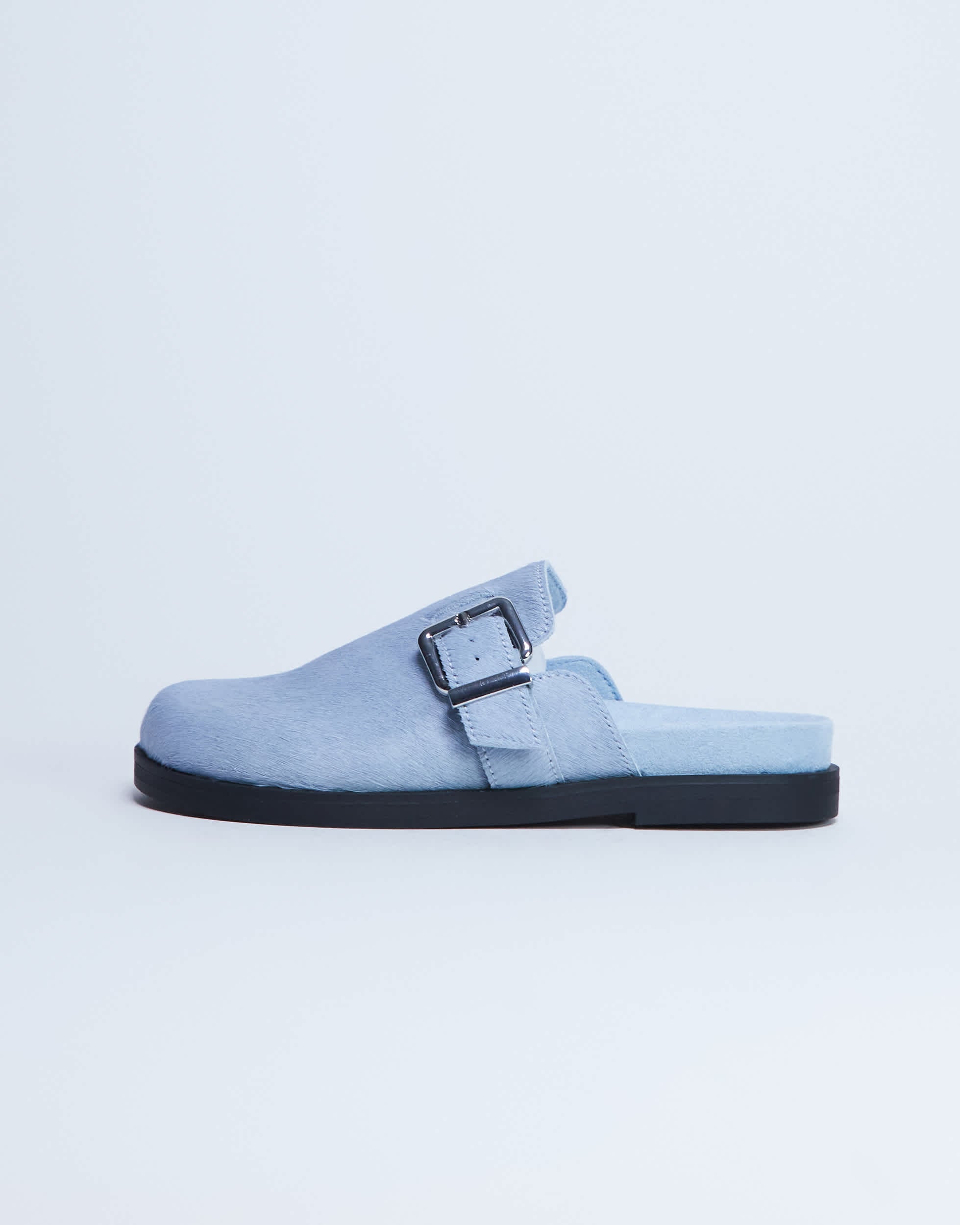 Topshop Amy slip on mule with buckle in light blue hair on real leather 