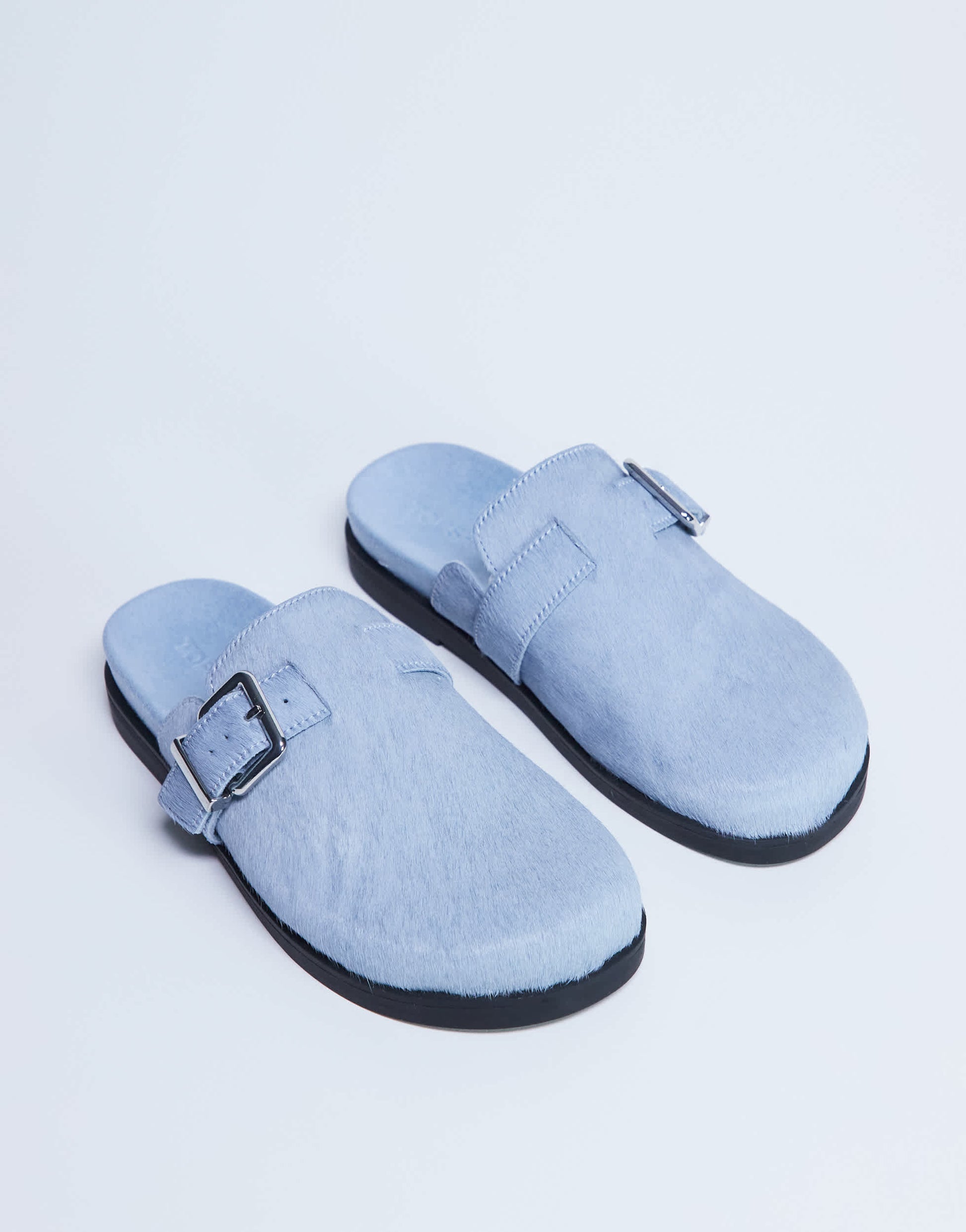 Topshop Amy slip on mule with buckle in light blue hair on real leather 