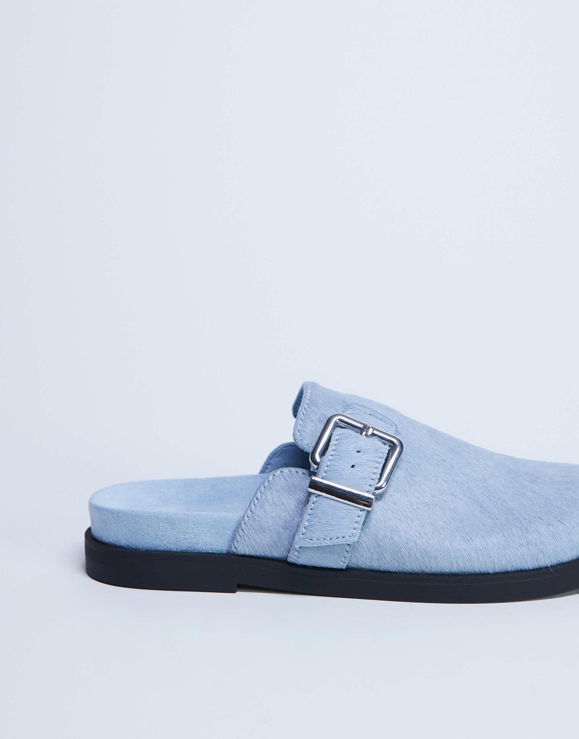 Topshop Amy slip on mule with buckle in light blue hair on real leather 