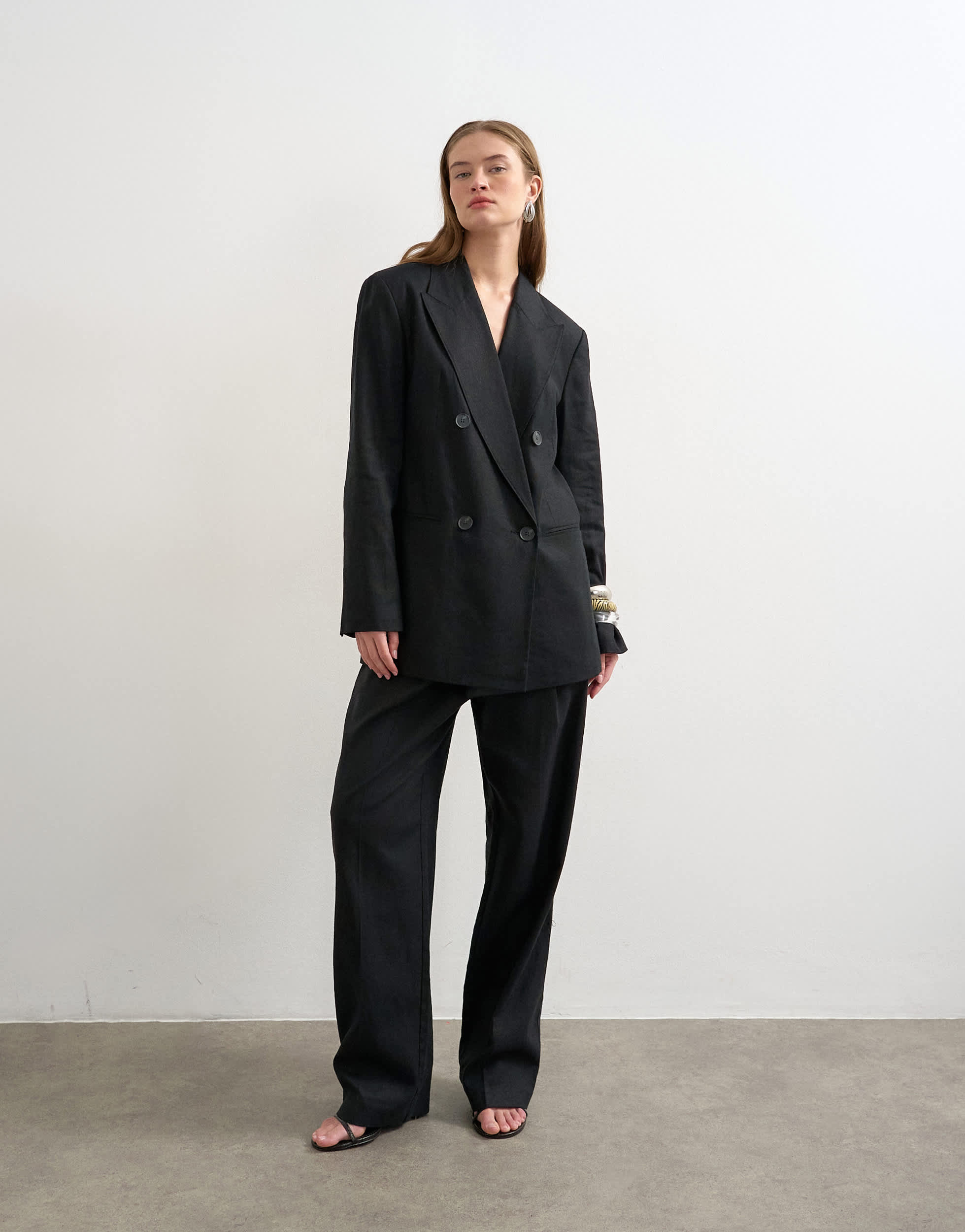 Topshop linen barrel leg trouser in black