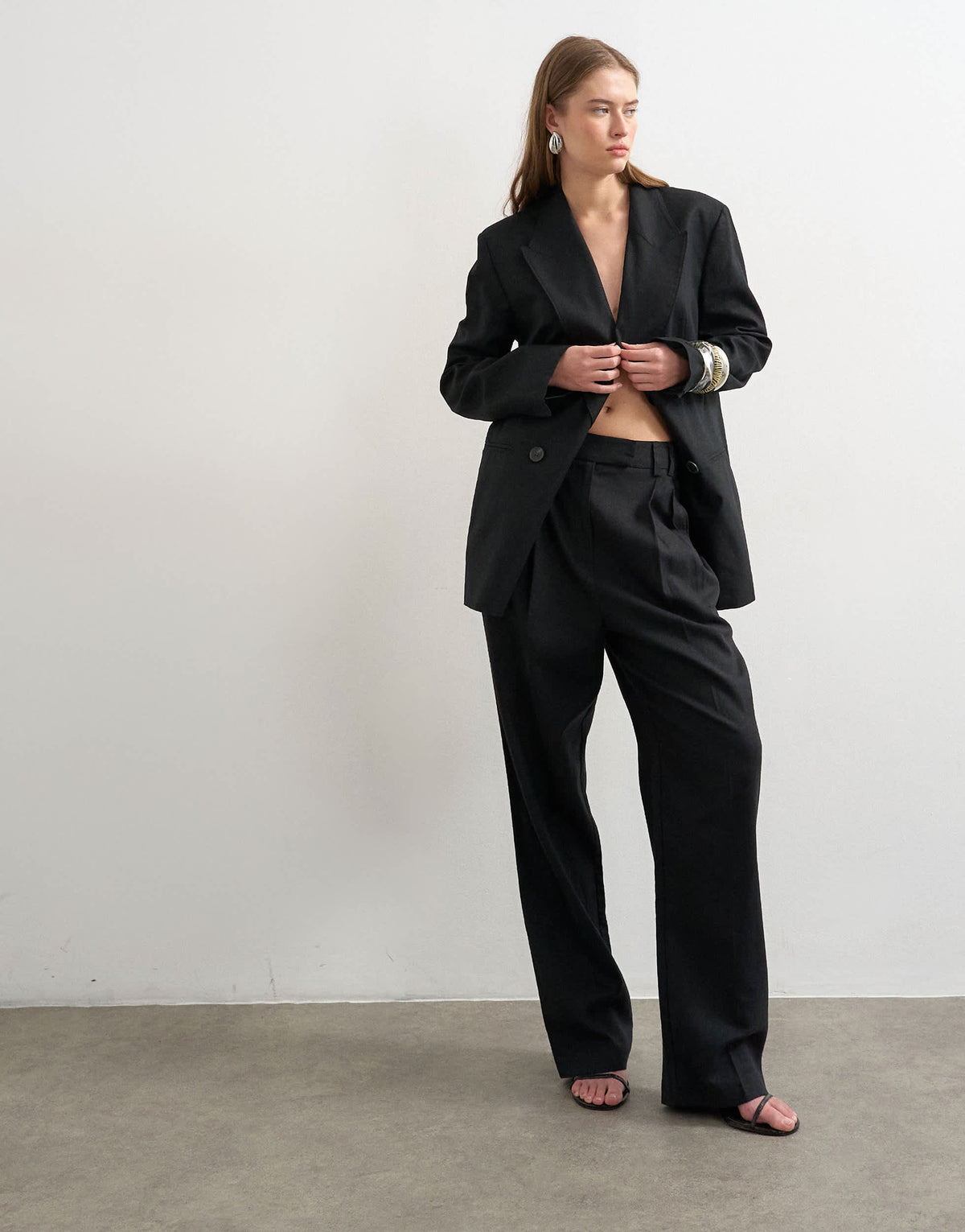 Topshop linen barrel leg trouser in black