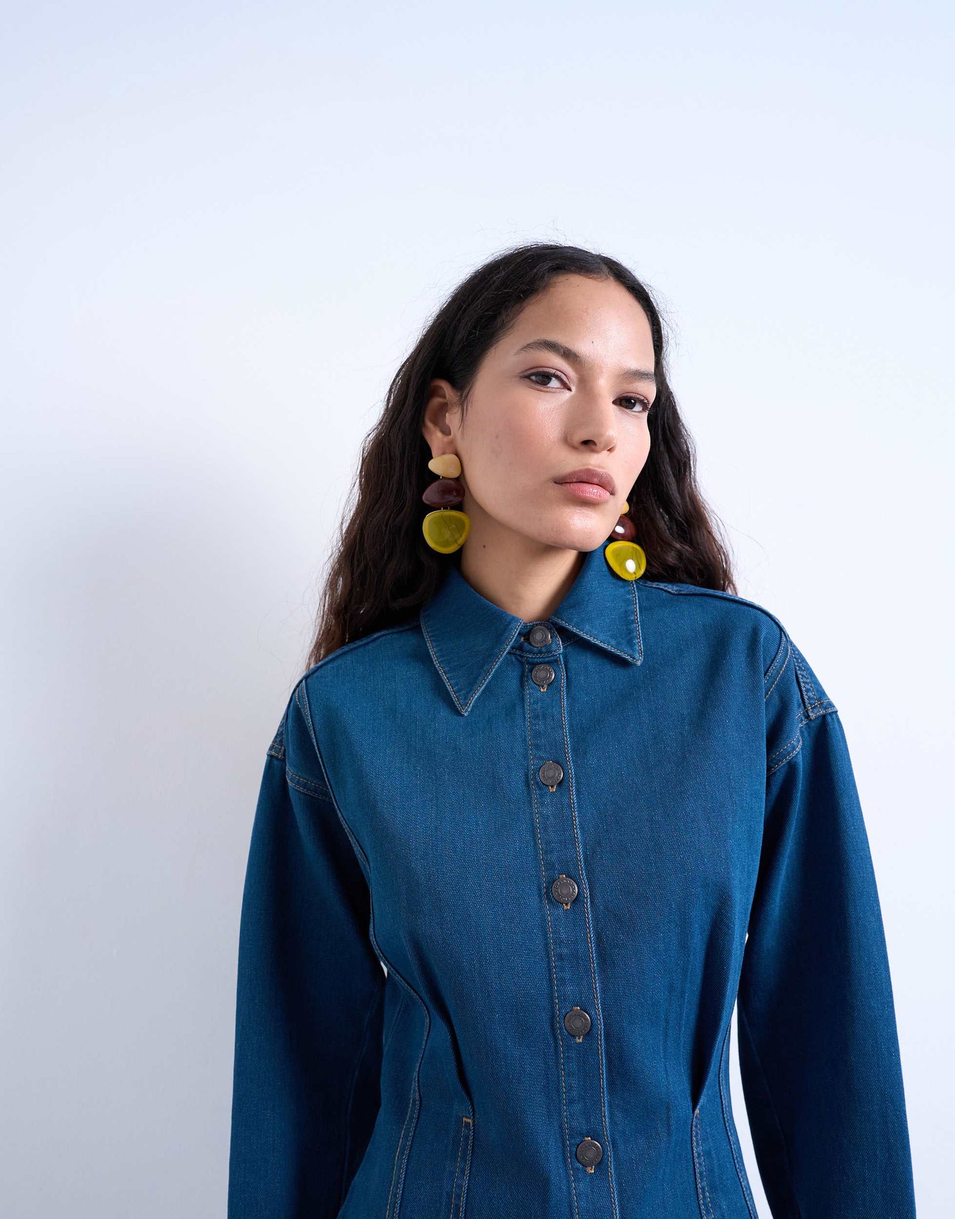 Topshop denim cinch detail mini dress in blue black