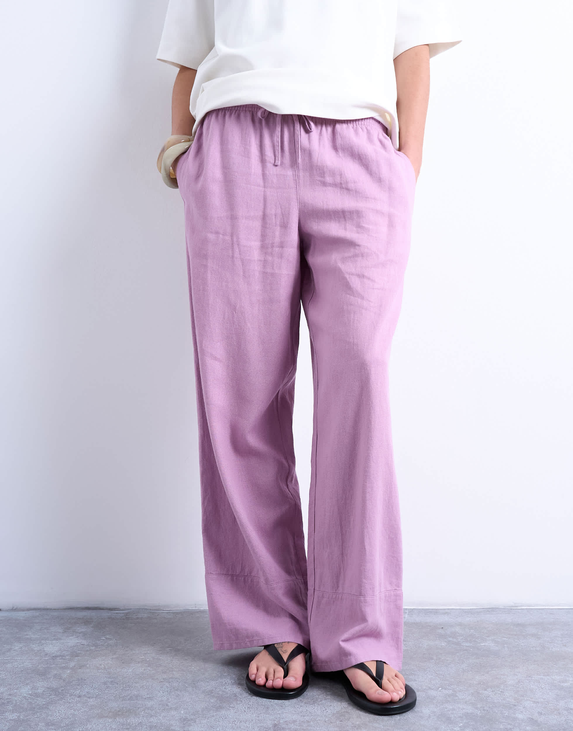 Topshop linen straight leg trouser with deep cuff in purple