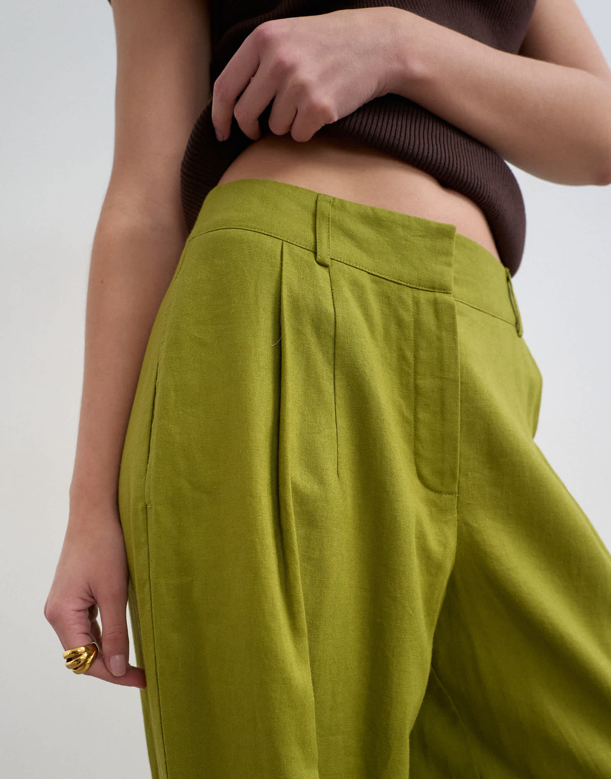Topshop linen barrel leg trouser in green