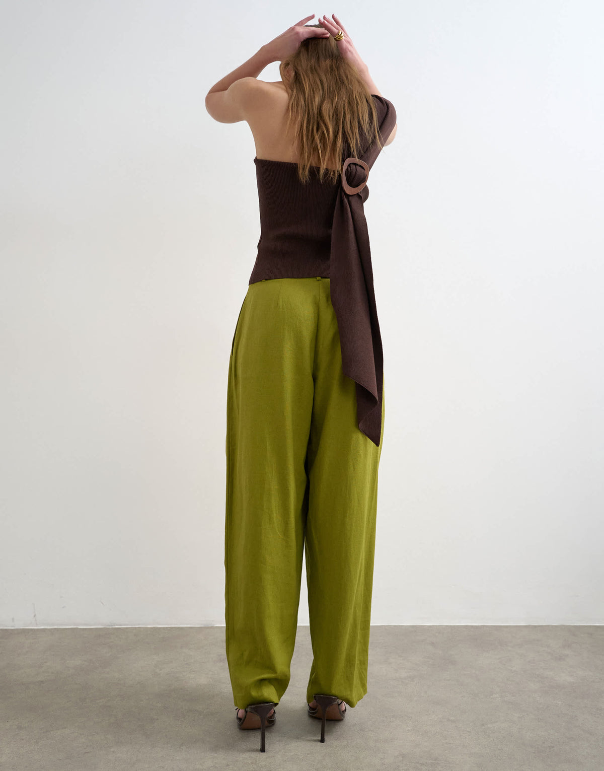 Topshop linen barrel leg trouser in green