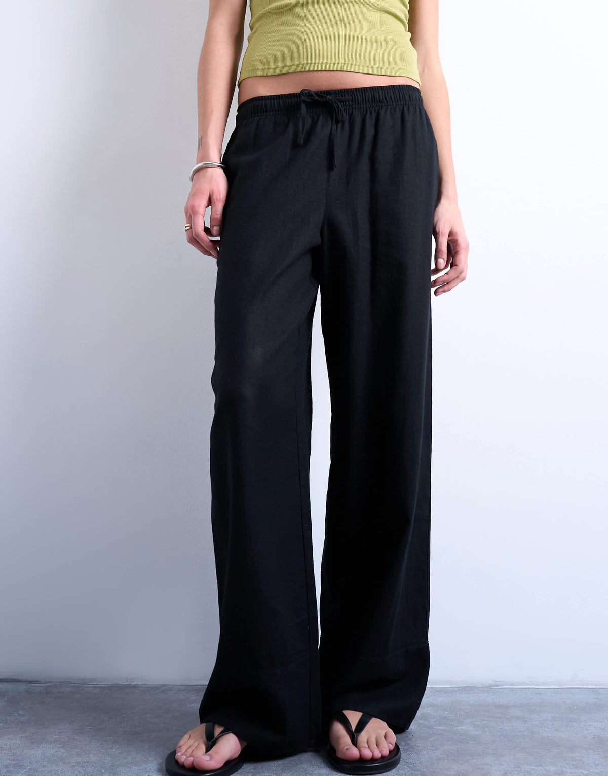 Topshop linen straight leg trouser with deep cuff in black