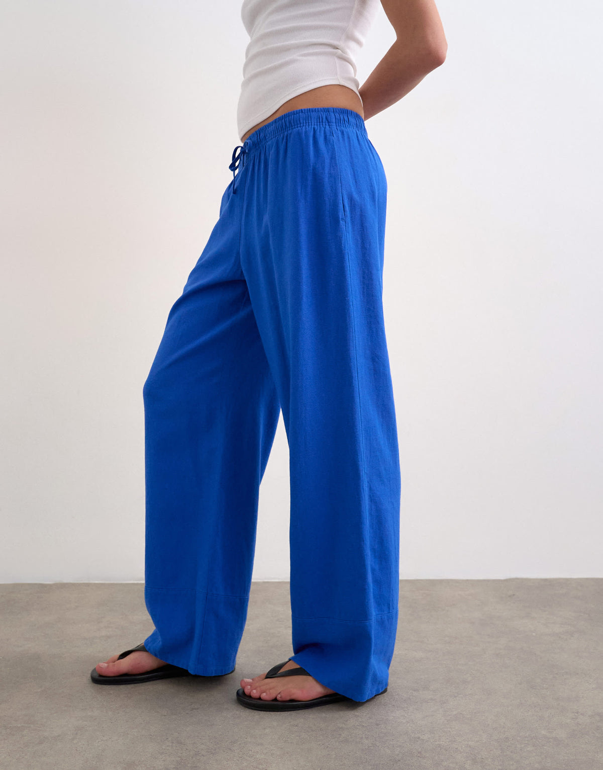 Topshop linen straight leg trouser with deep cuff in cobalt