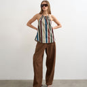 Topshop linen barrel leg trouser in brown