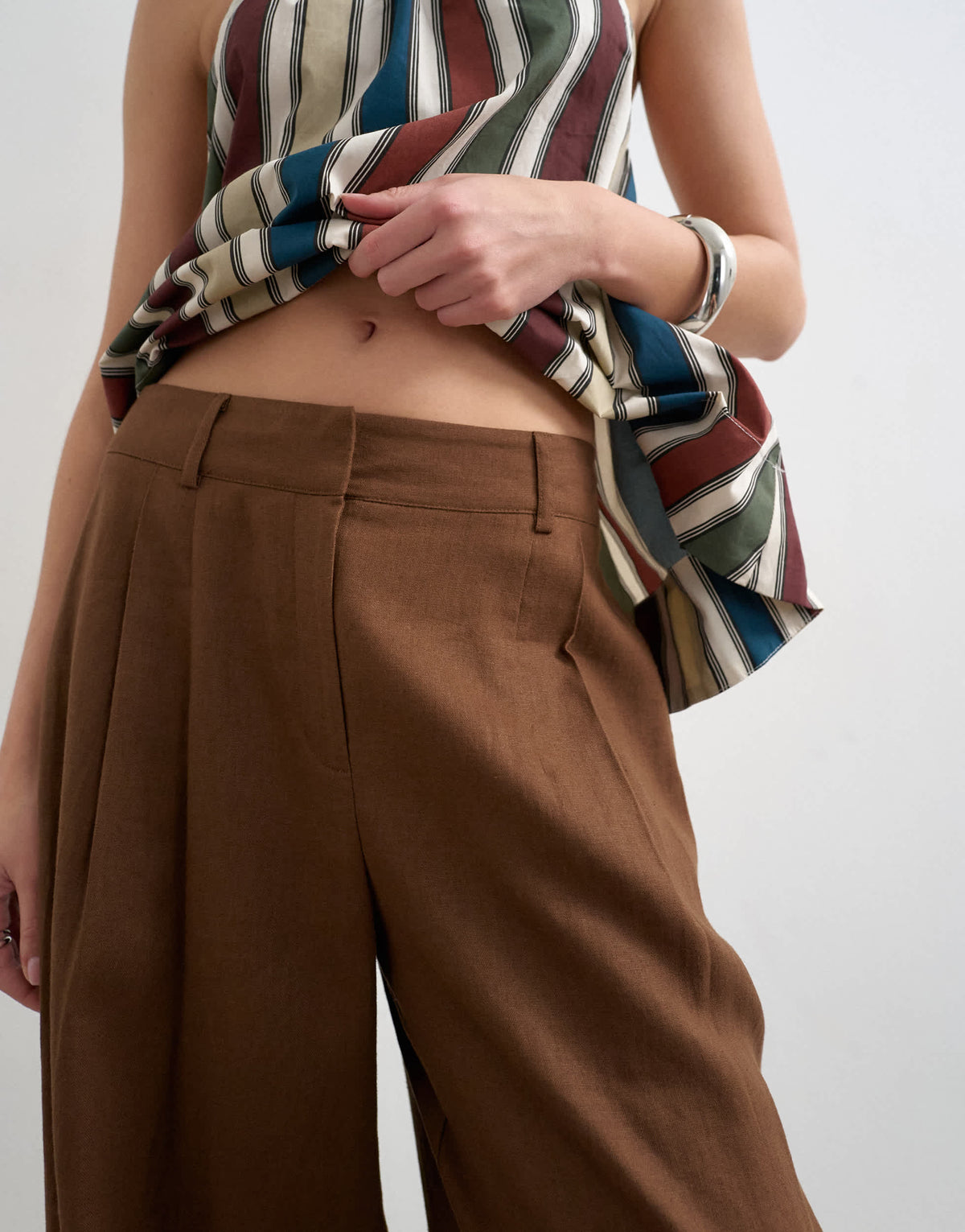 Topshop linen barrel leg trouser in brown