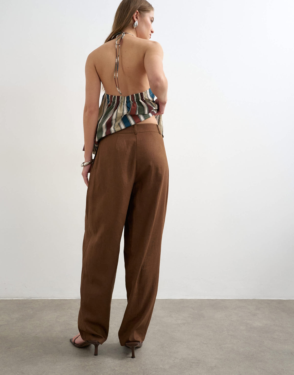 Topshop linen barrel leg trouser in brown