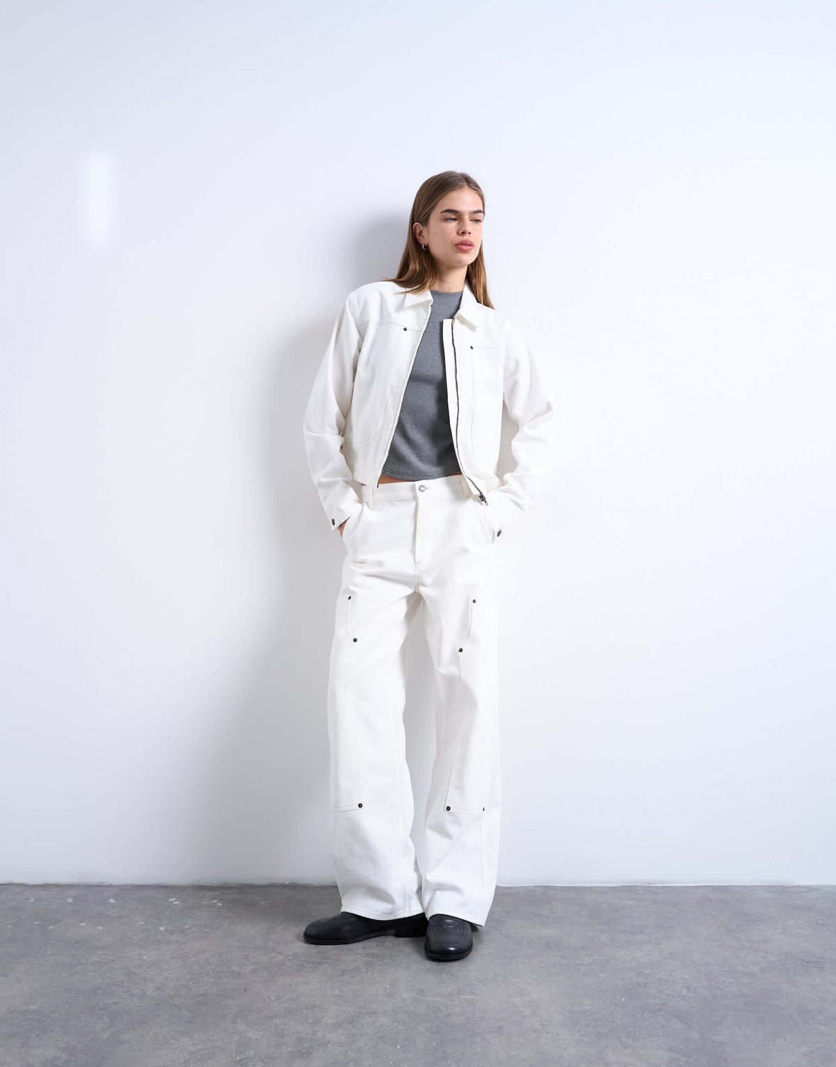 Topshop Column mid rise straight jean with utility pockets in ecru