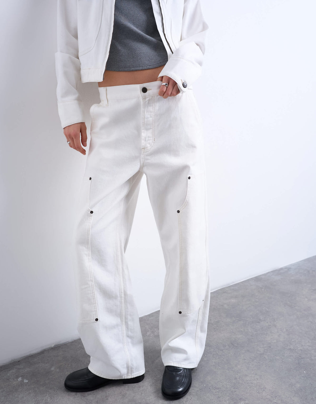 Topshop Column mid rise straight jean with utility pockets in ecru
