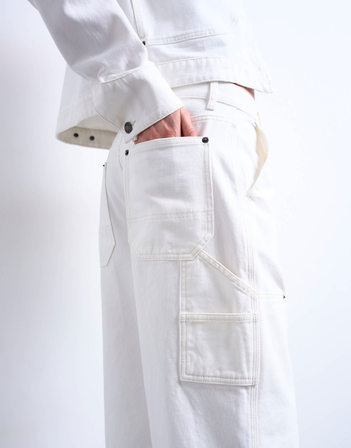 Topshop Column mid rise straight jean with utility pockets in ecru