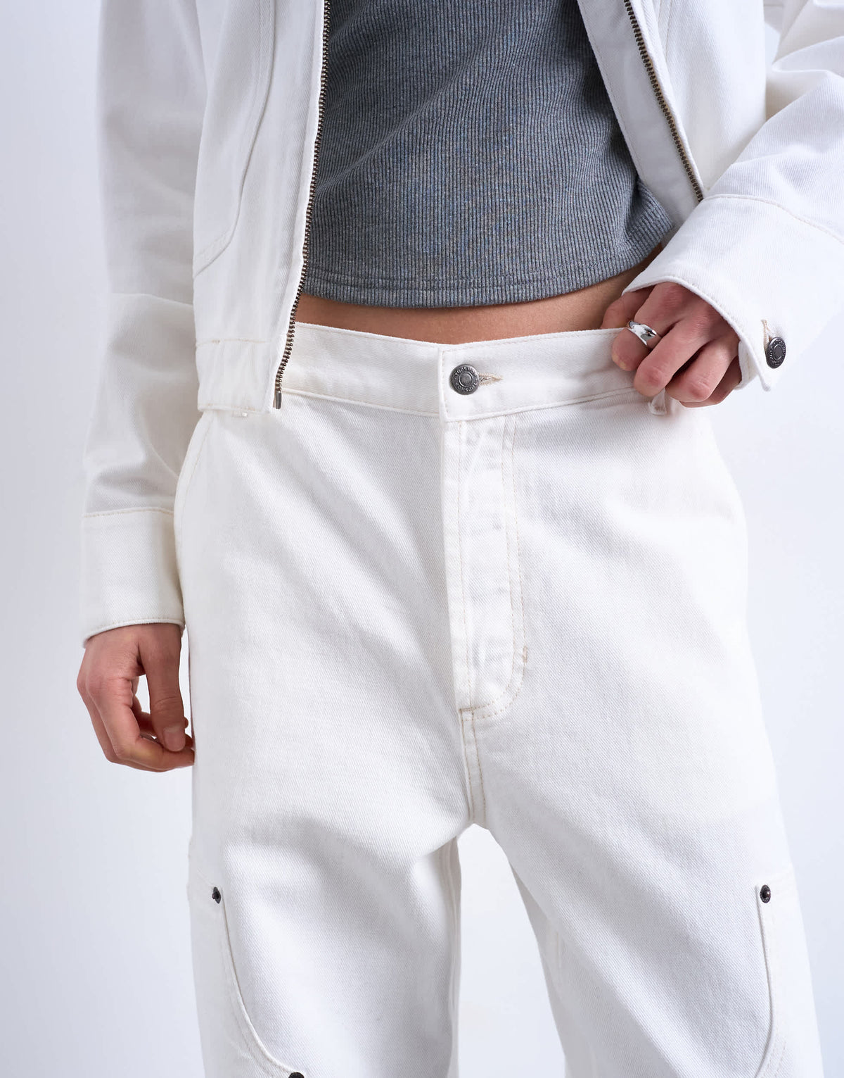 Topshop Column mid rise straight jean with utility pockets in ecru
