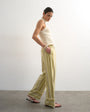Topshop linen multi stripe straight trouser in green