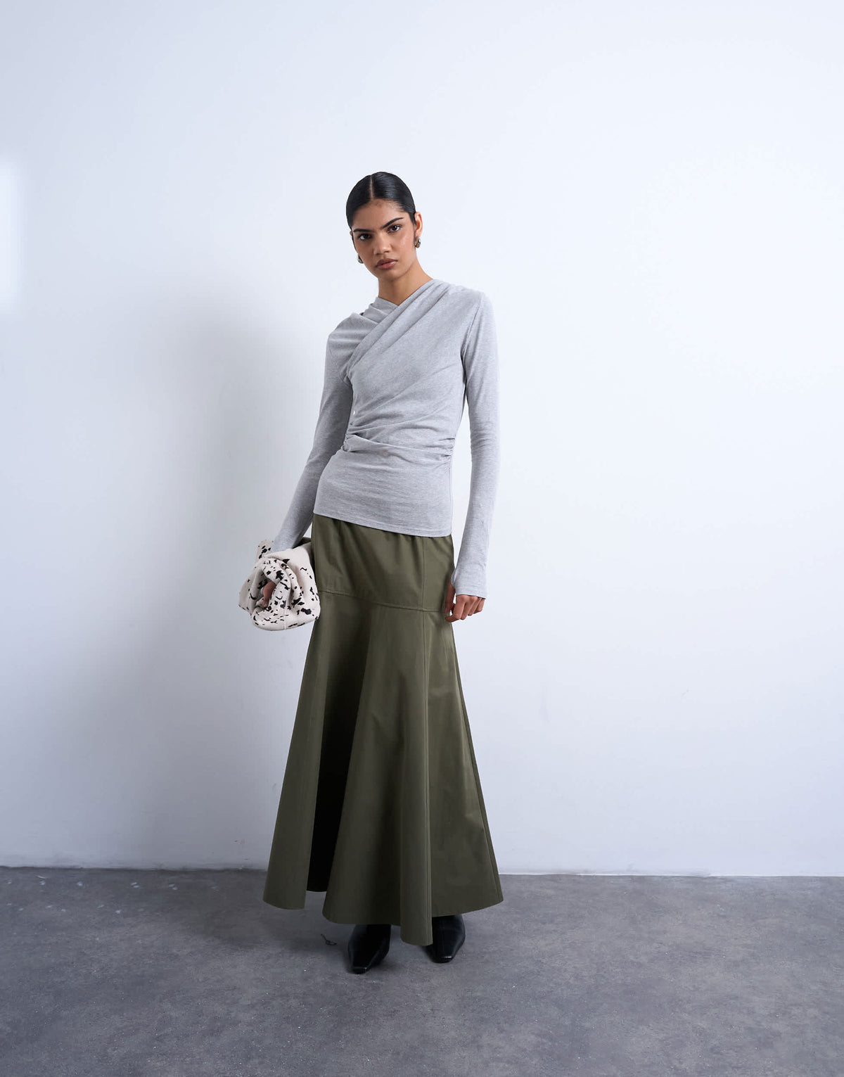 Topshop drop waist full circle maxi skirt in khaki