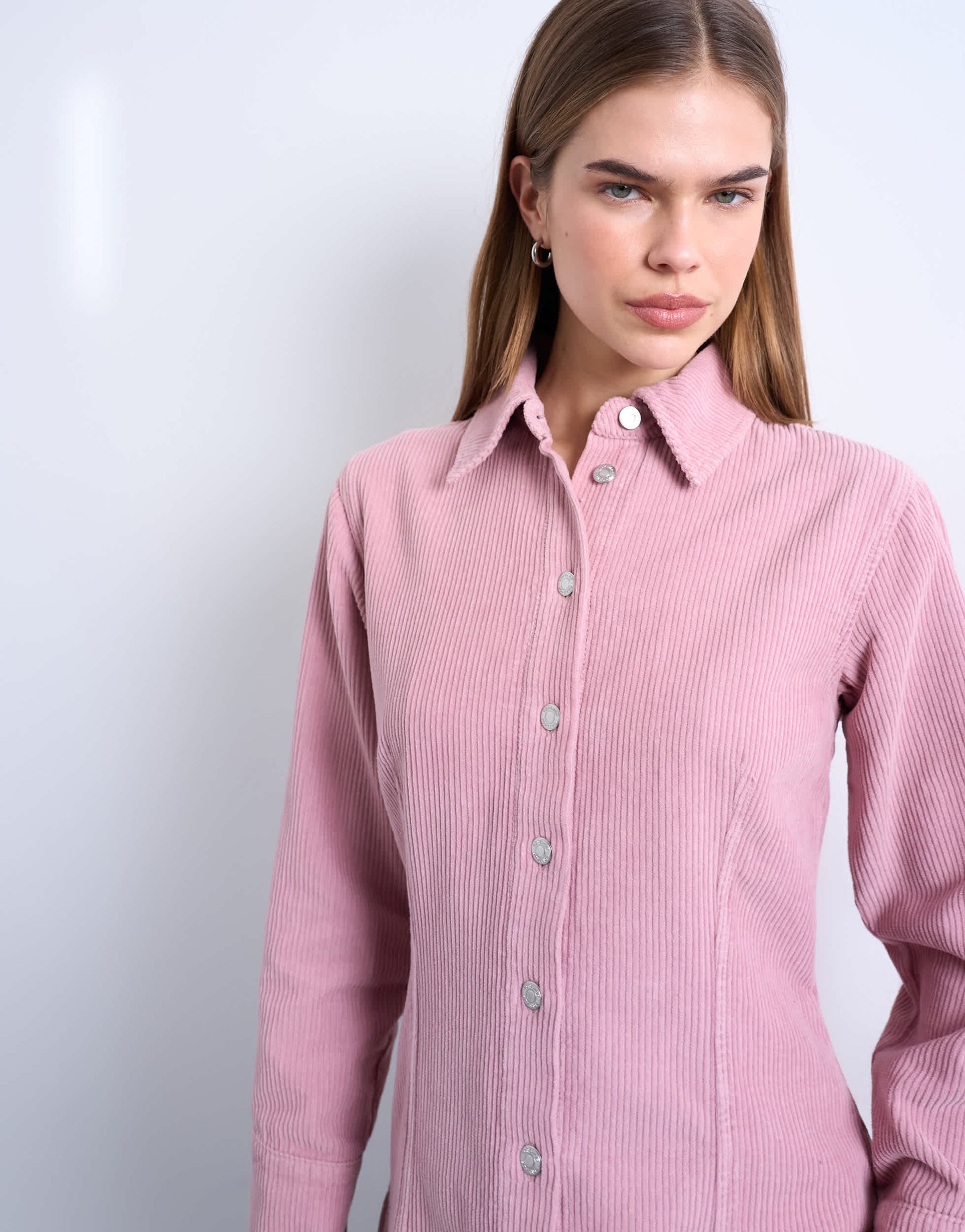 Topshop denim 70s collar shirt in pink cord
