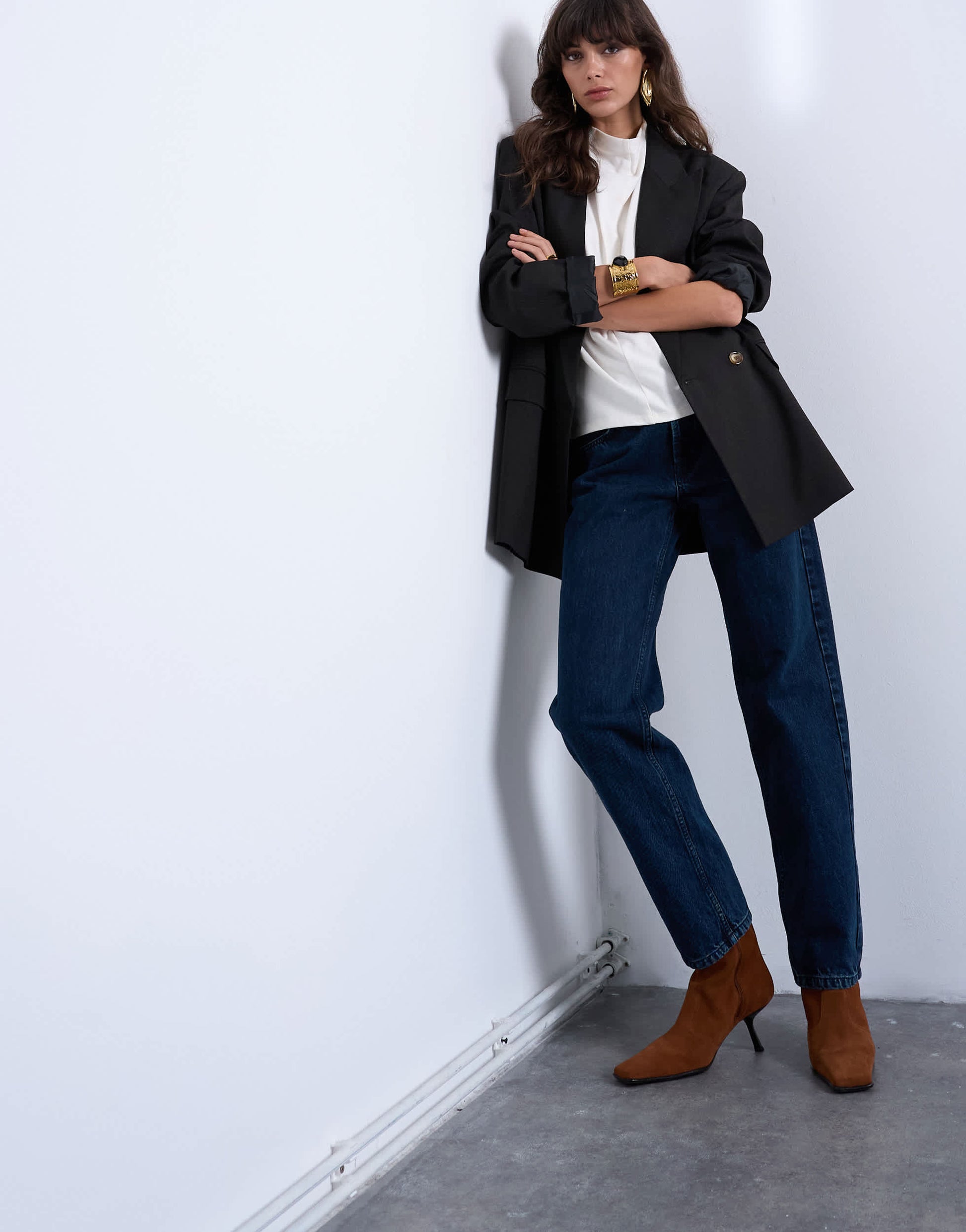 Topshop Runway mid rise straight jean in navy
