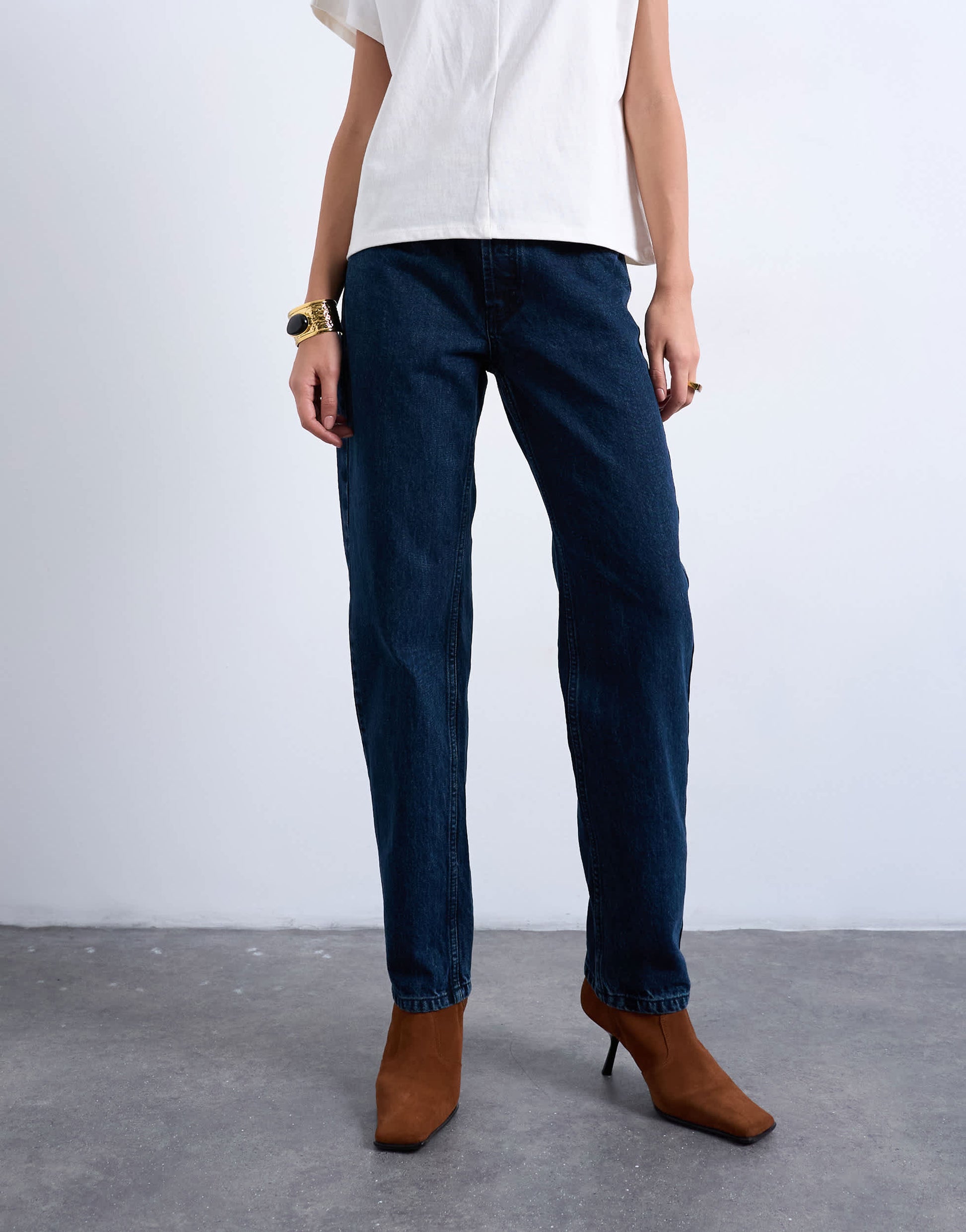 Topshop Runway mid rise straight jean in navy