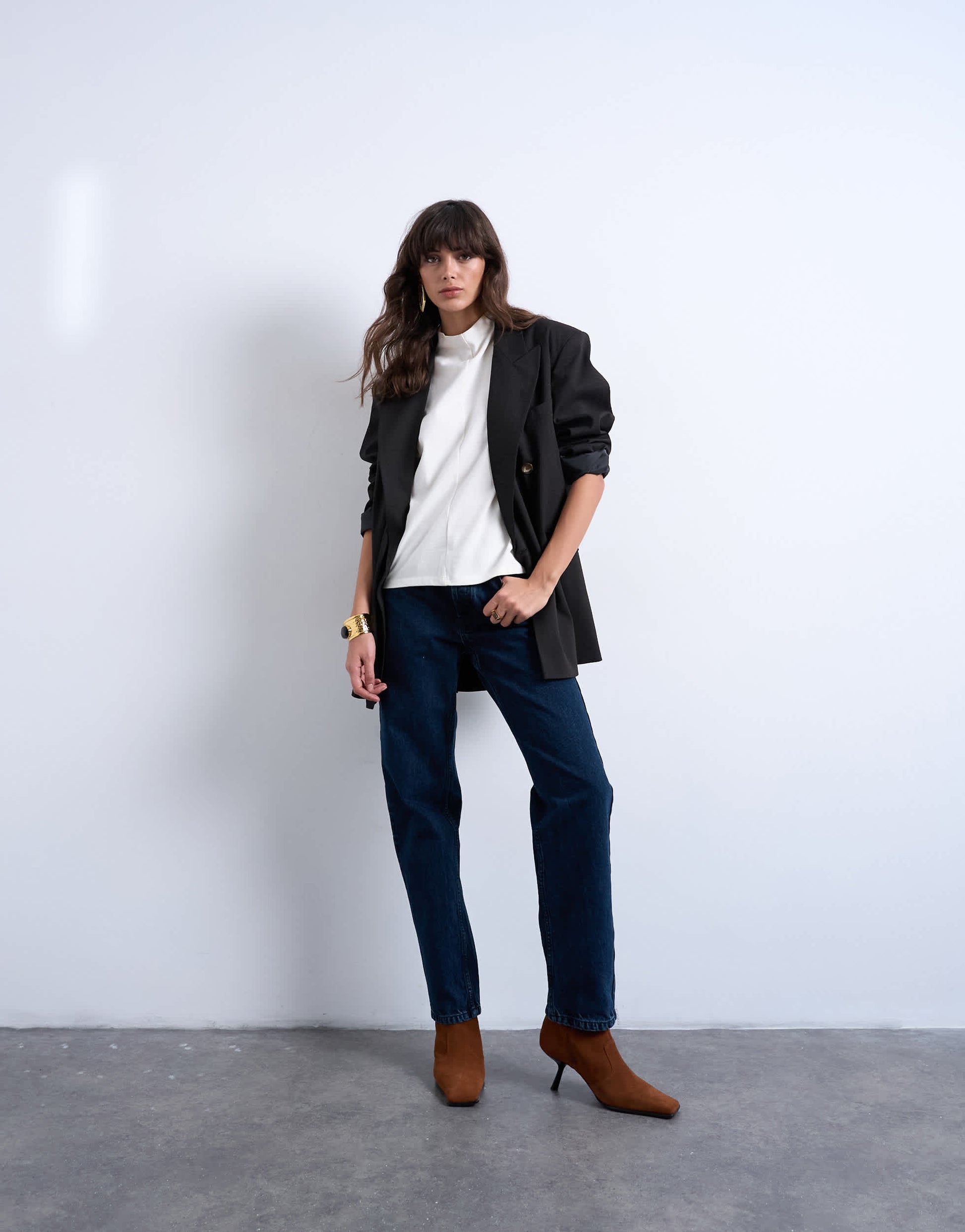 Topshop Runway mid rise straight jean in navy