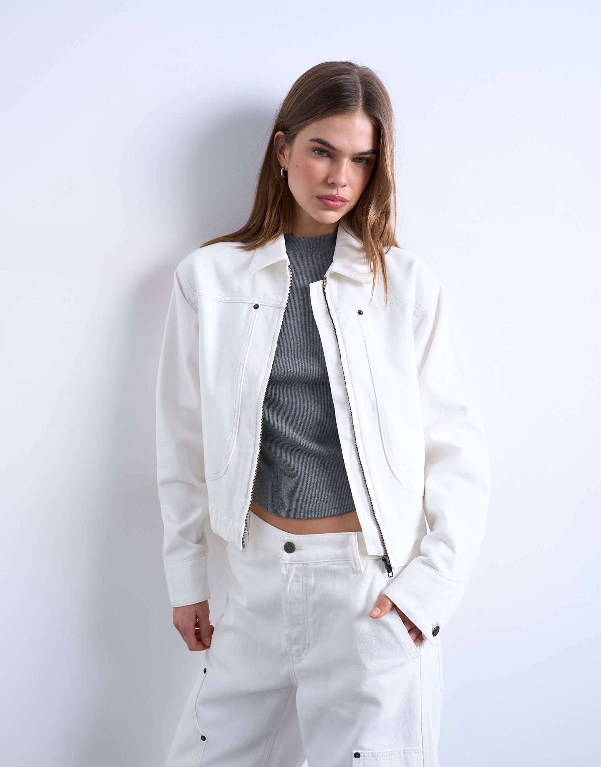 Topshop denim utility jacket in ecru