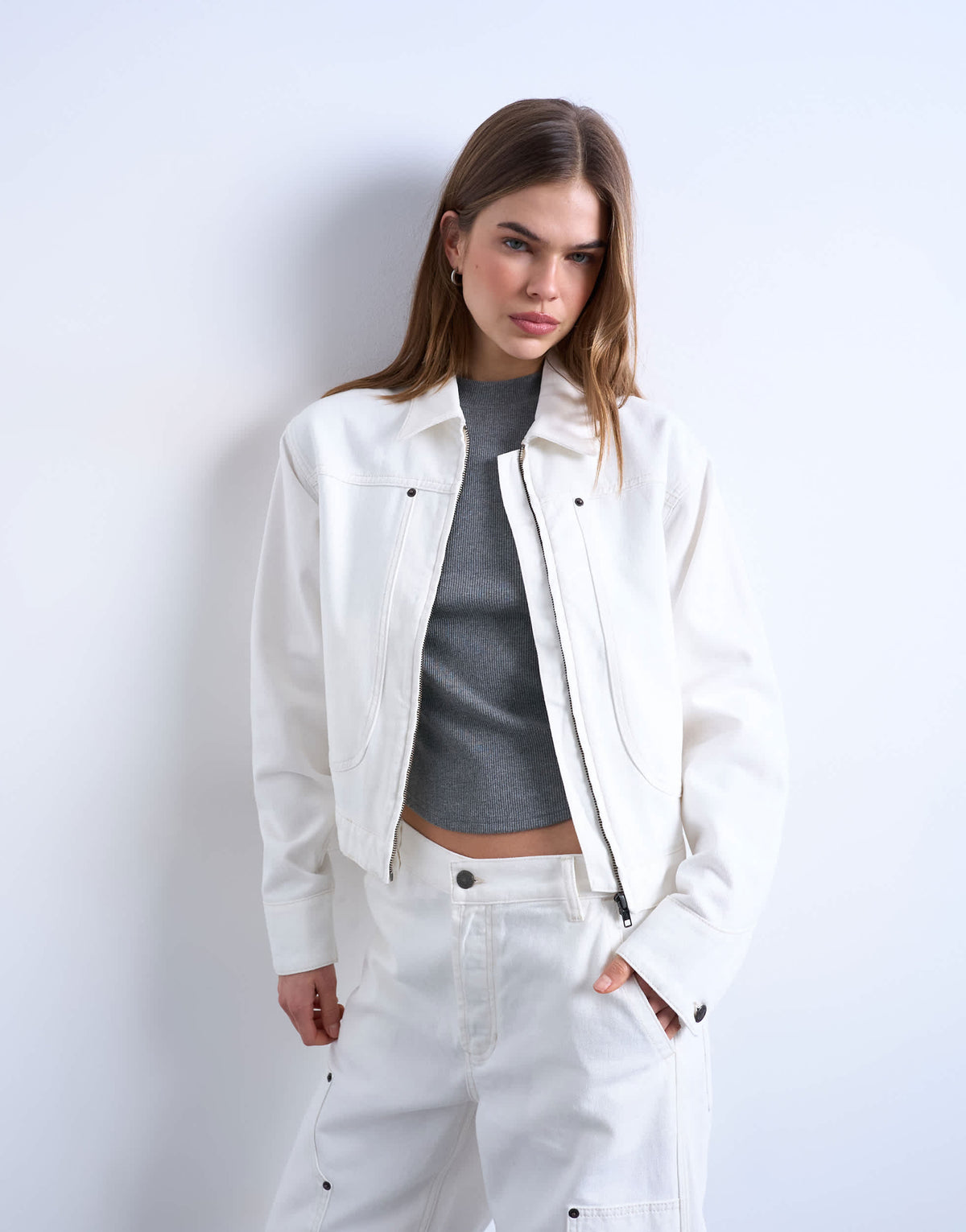Topshop denim utility jacket in ecru