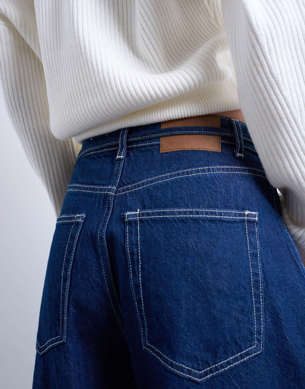 Topshop extreme barrel mid rise jean with belt detail in indigo rinse