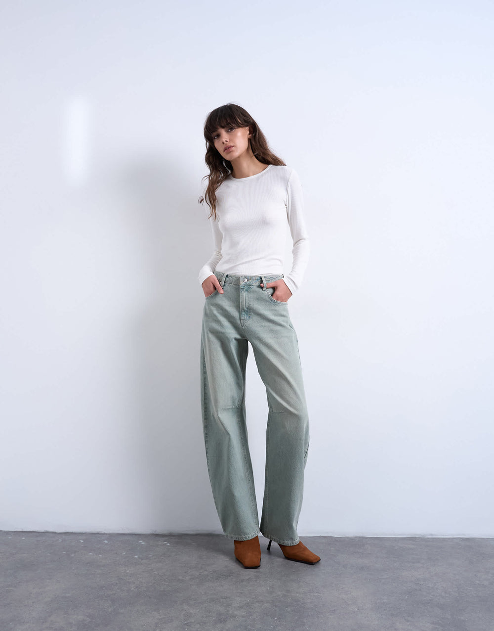 Topshop Barrel-Jeans mit mittlerer Leibhöhe in Mintgrün