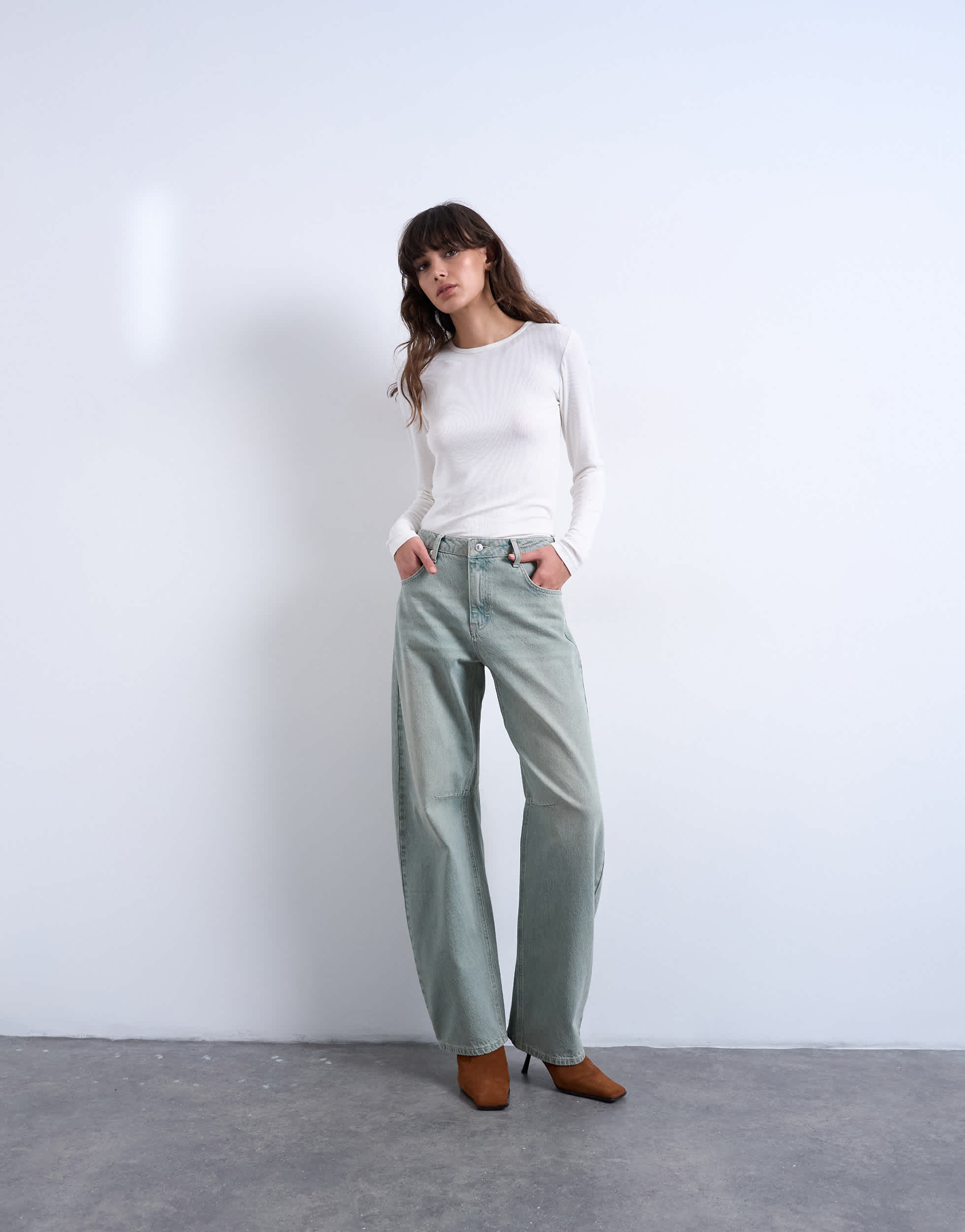 Topshop barrel mid rise jean in mint green