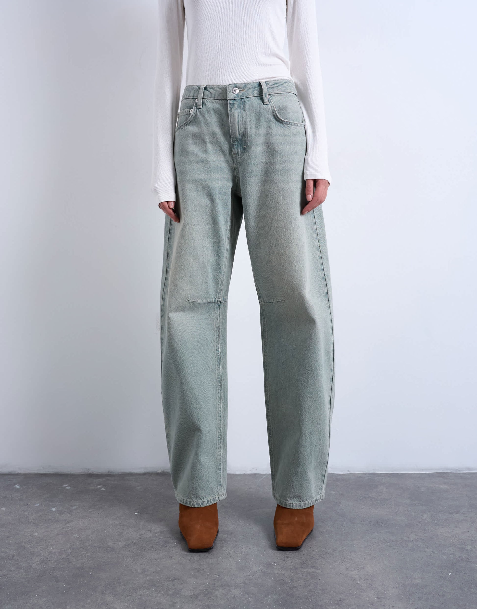 Topshop barrel mid rise jean in mint green
