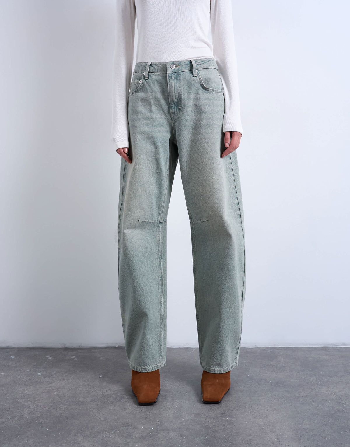 Topshop barrel mid rise jean in mint green