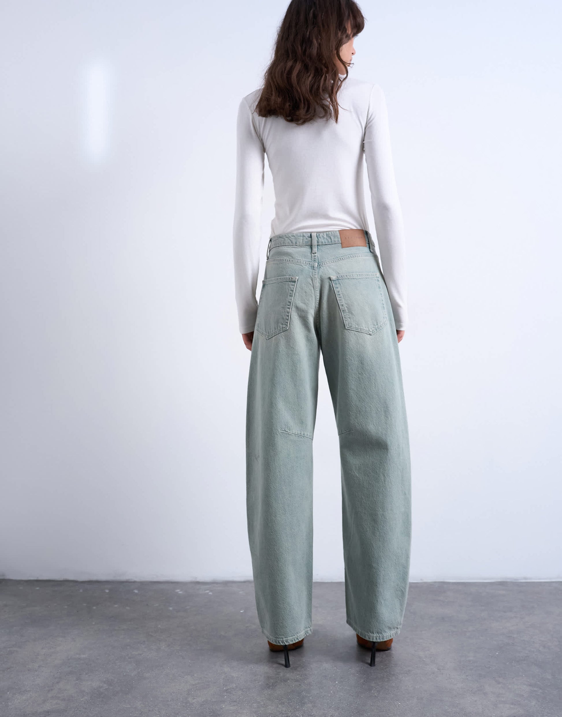 Topshop barrel mid rise jean in mint green