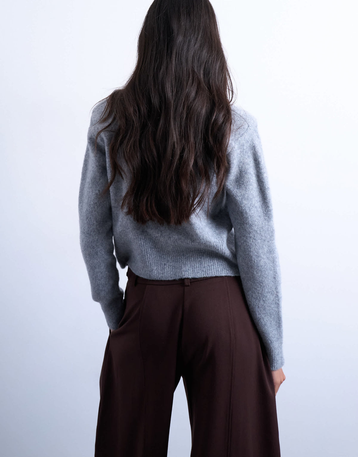 Topshop knitted cardigan with shoulder pads in grey