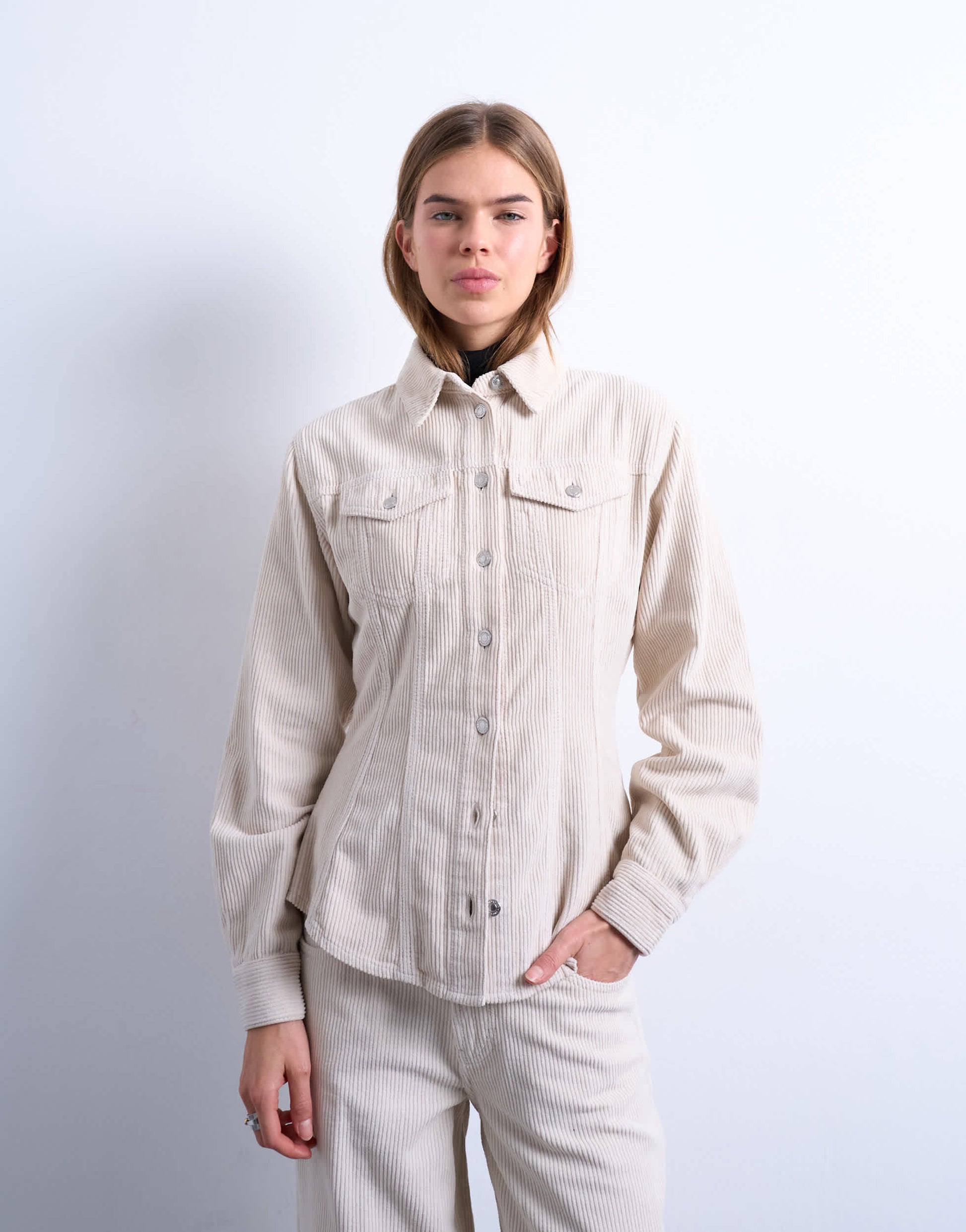 Topshop cinch detail shirt in pearl cord