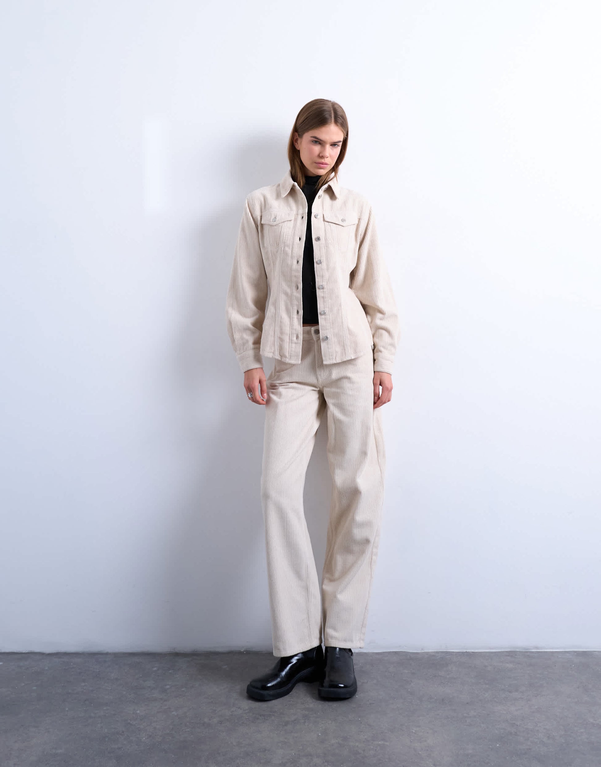 Topshop cinch detail shirt in pearl cord