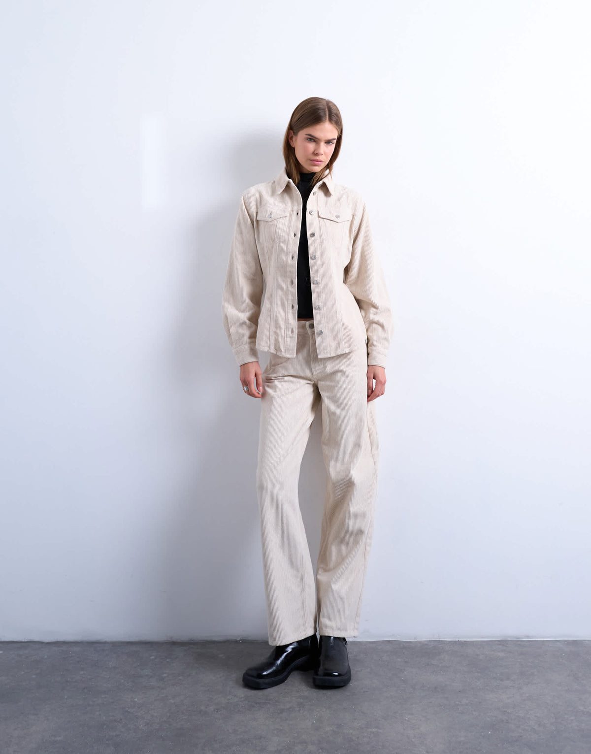 Topshop cinch detail shirt in pearl cord