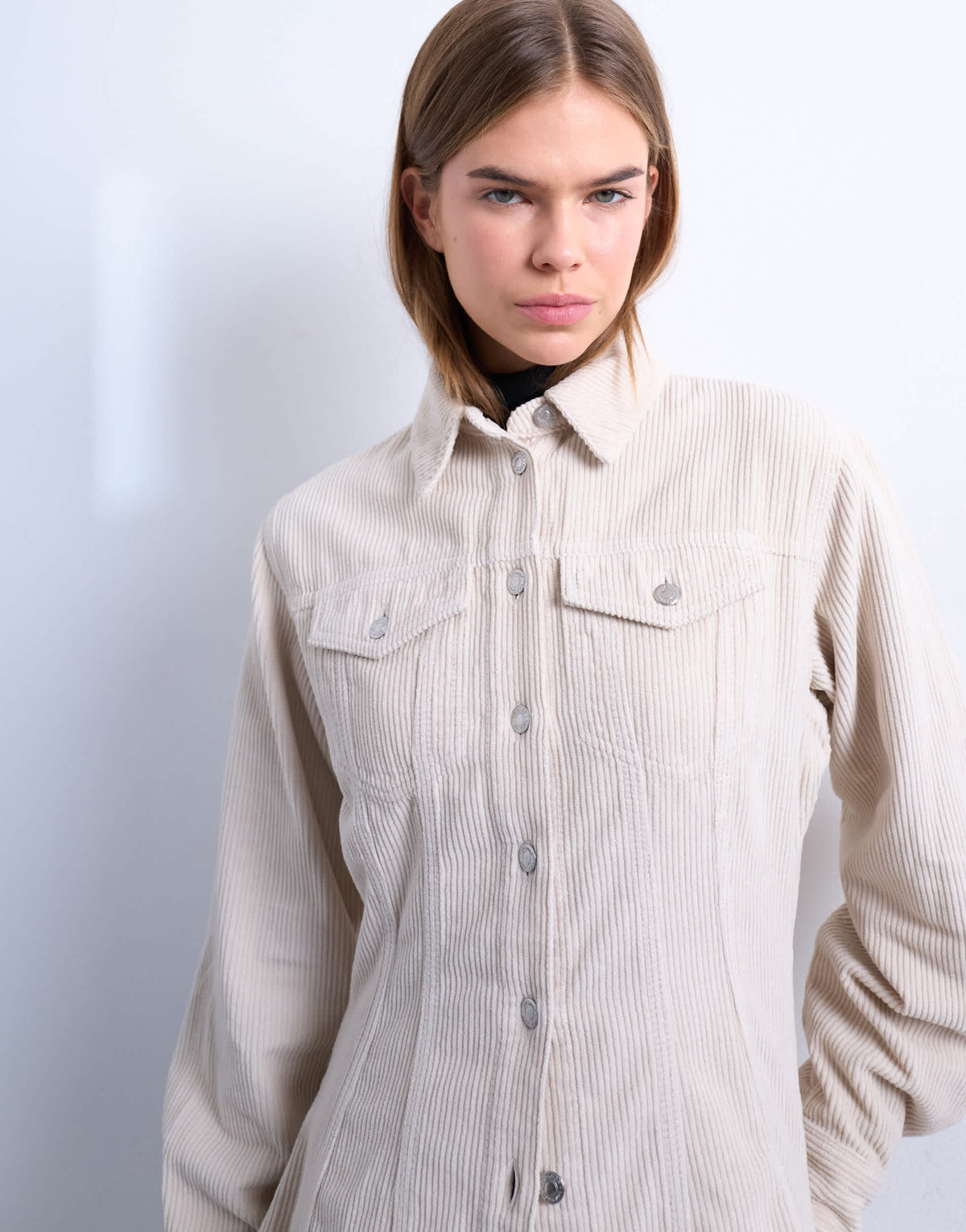Topshop cinch detail shirt in pearl cord