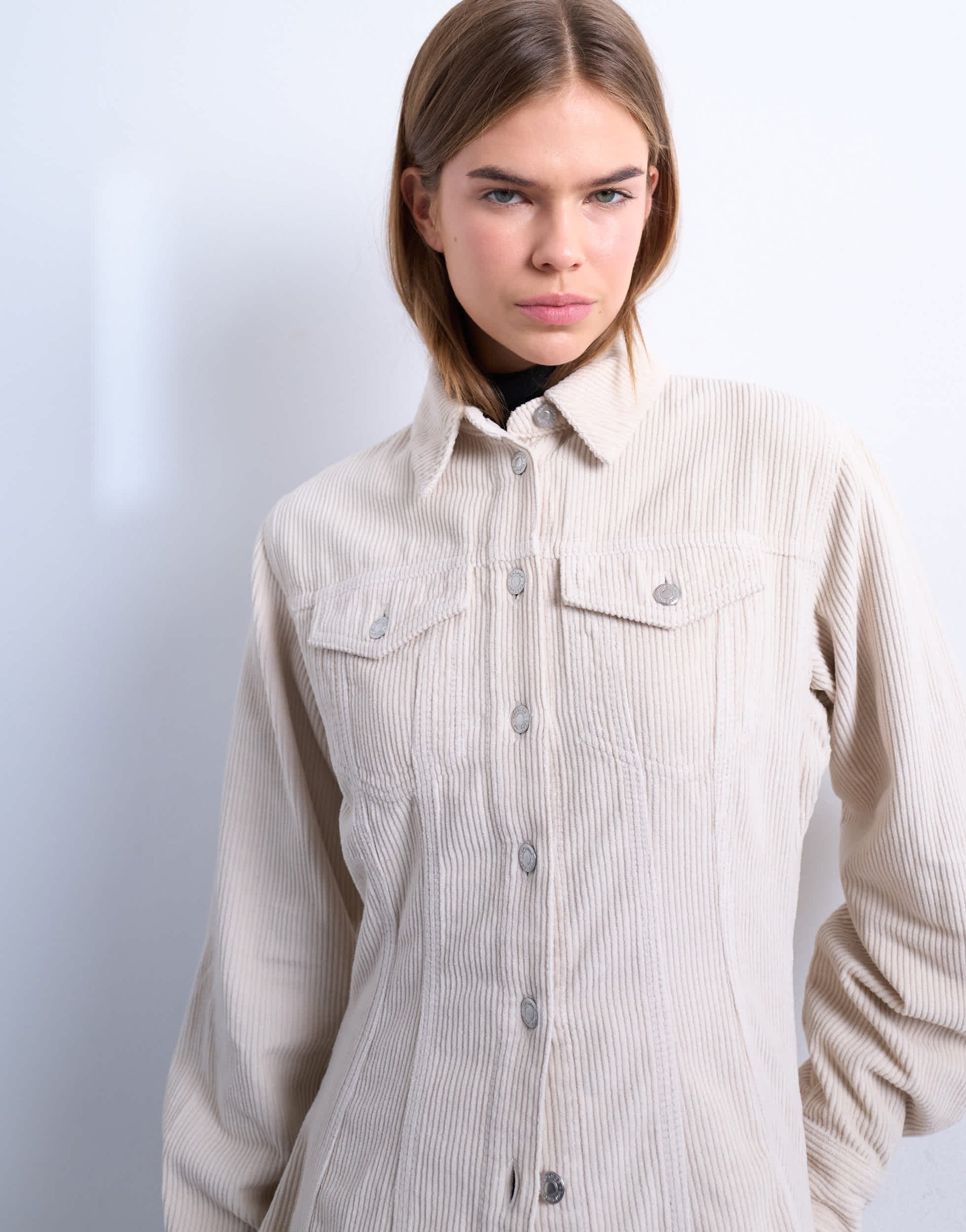 Topshop cinch detail shirt in pearl cord