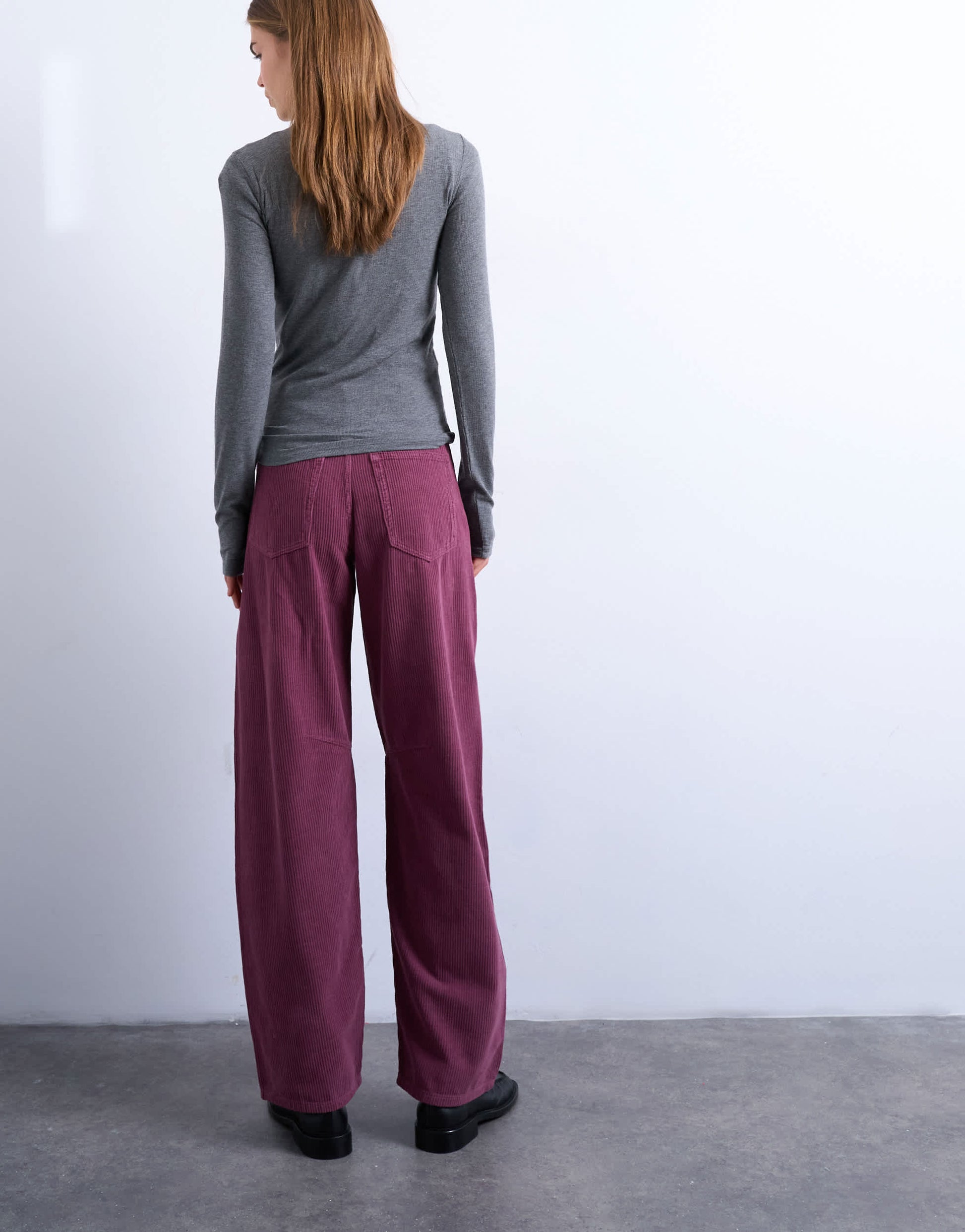 Topshop Barrel mid rise jean in purple cord