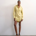Topshop gathered skirt mini shirt dress in yellow