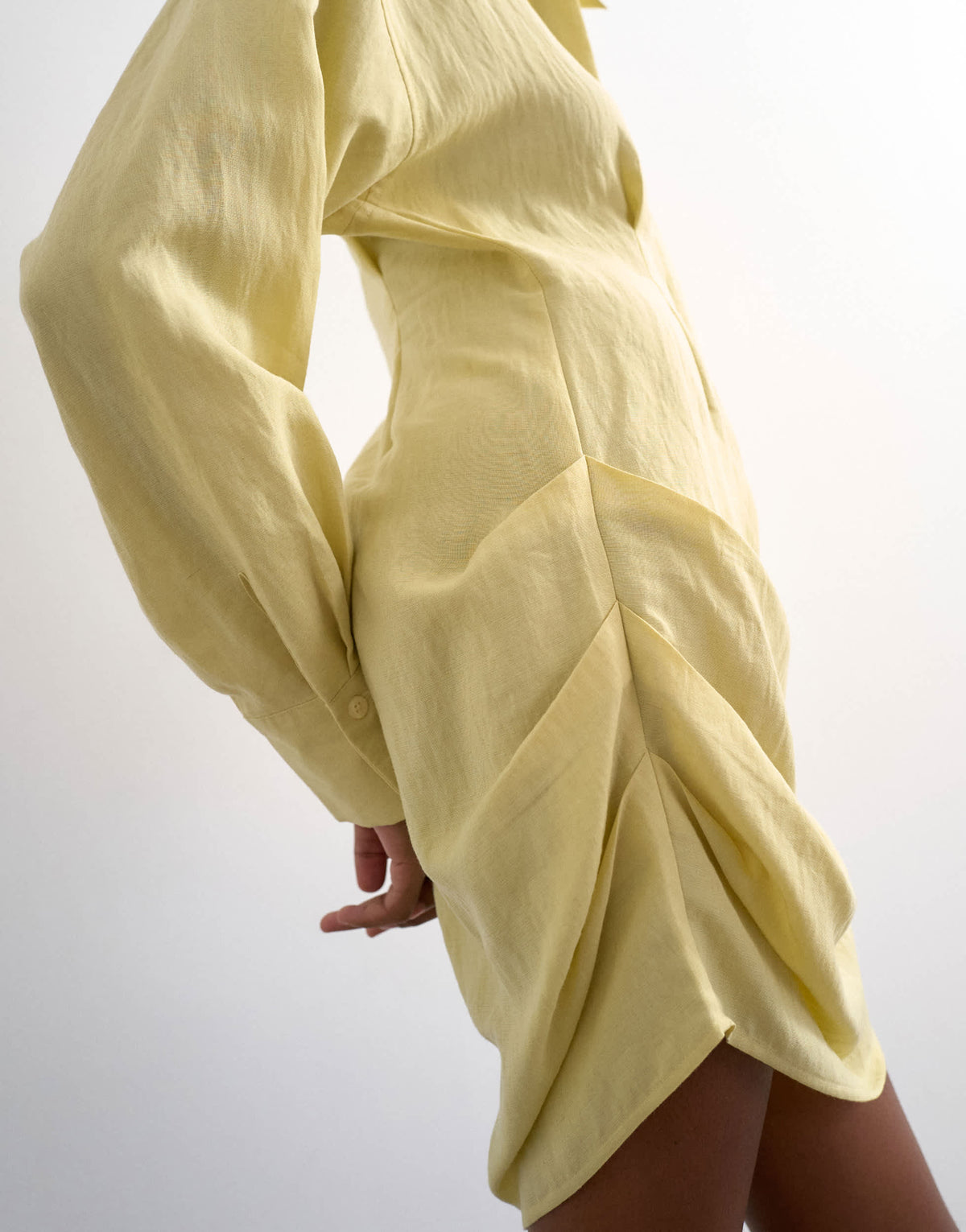 Topshop gathered skirt mini shirt dress in yellow