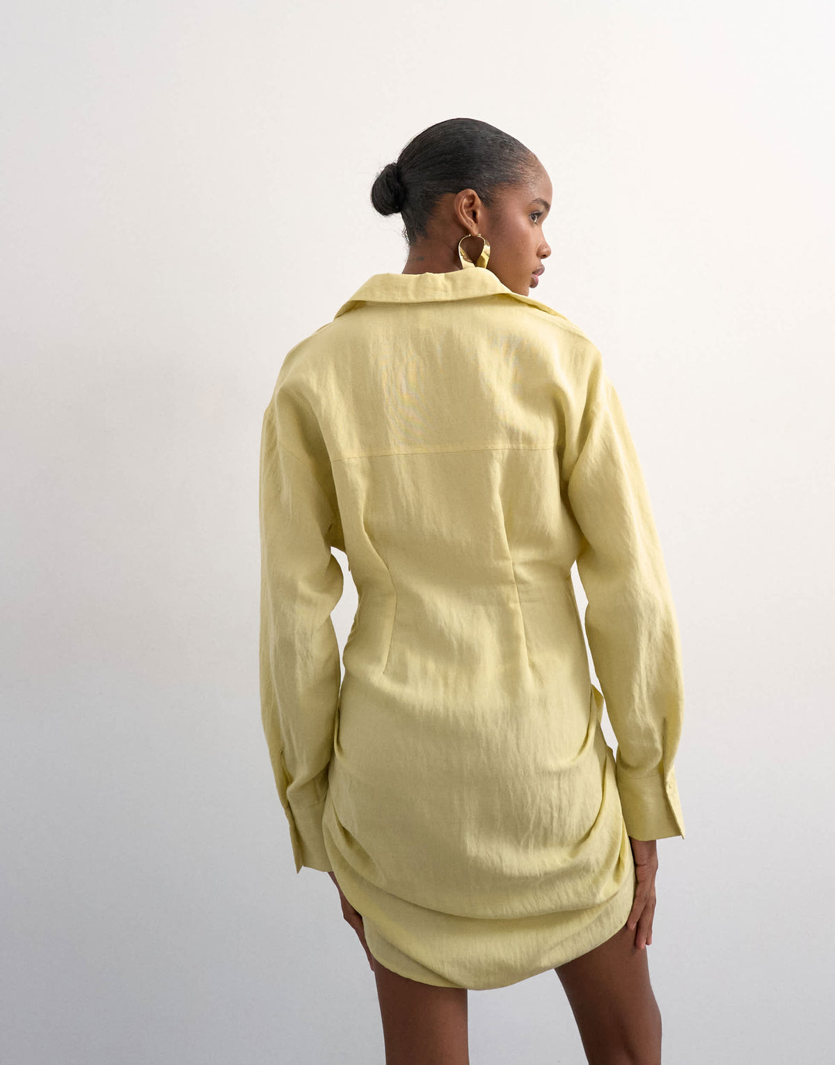 Topshop gathered skirt mini shirt dress in yellow